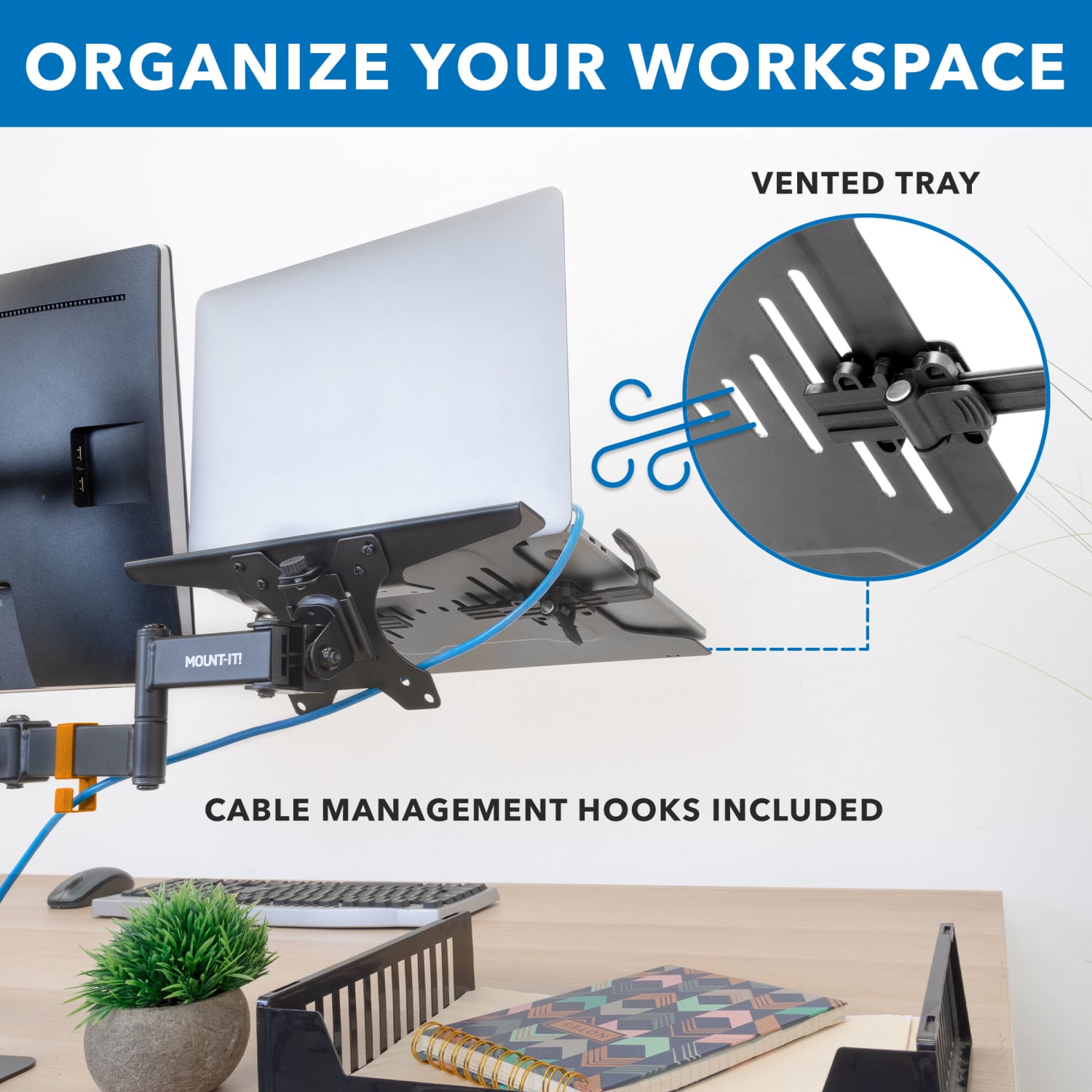 Mount-It! Steel Pole Mount 15.6in Laptop Holder, 6-1/2inH x 11-3/4inW x 13inD, Black/Silver - Image 5