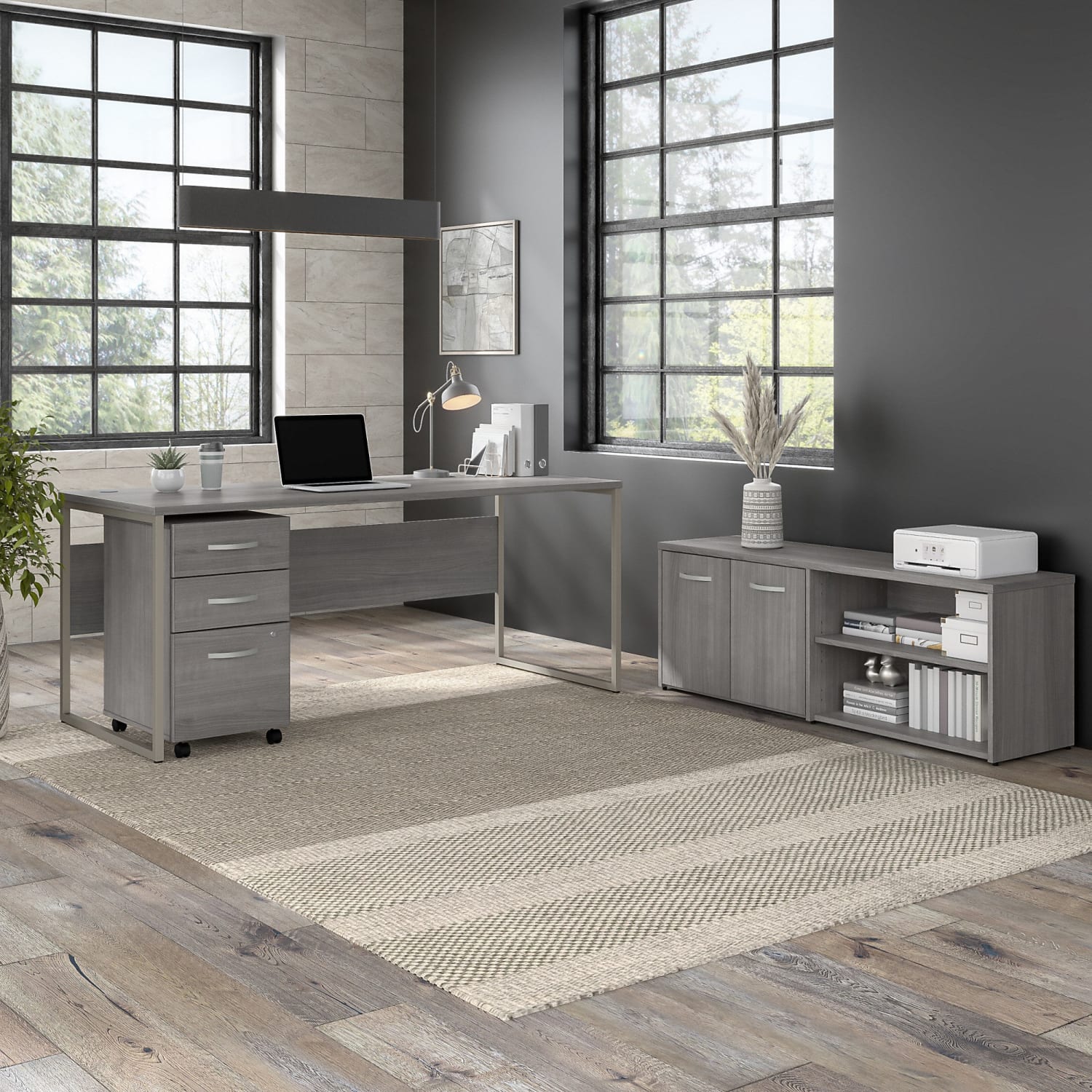 Bush Business Furniture Hybrid 72inW x 30inD Computer Table Desk With Storage And Mobile File Cabinet, Platinum Gray, Standard Delivery - Image 3