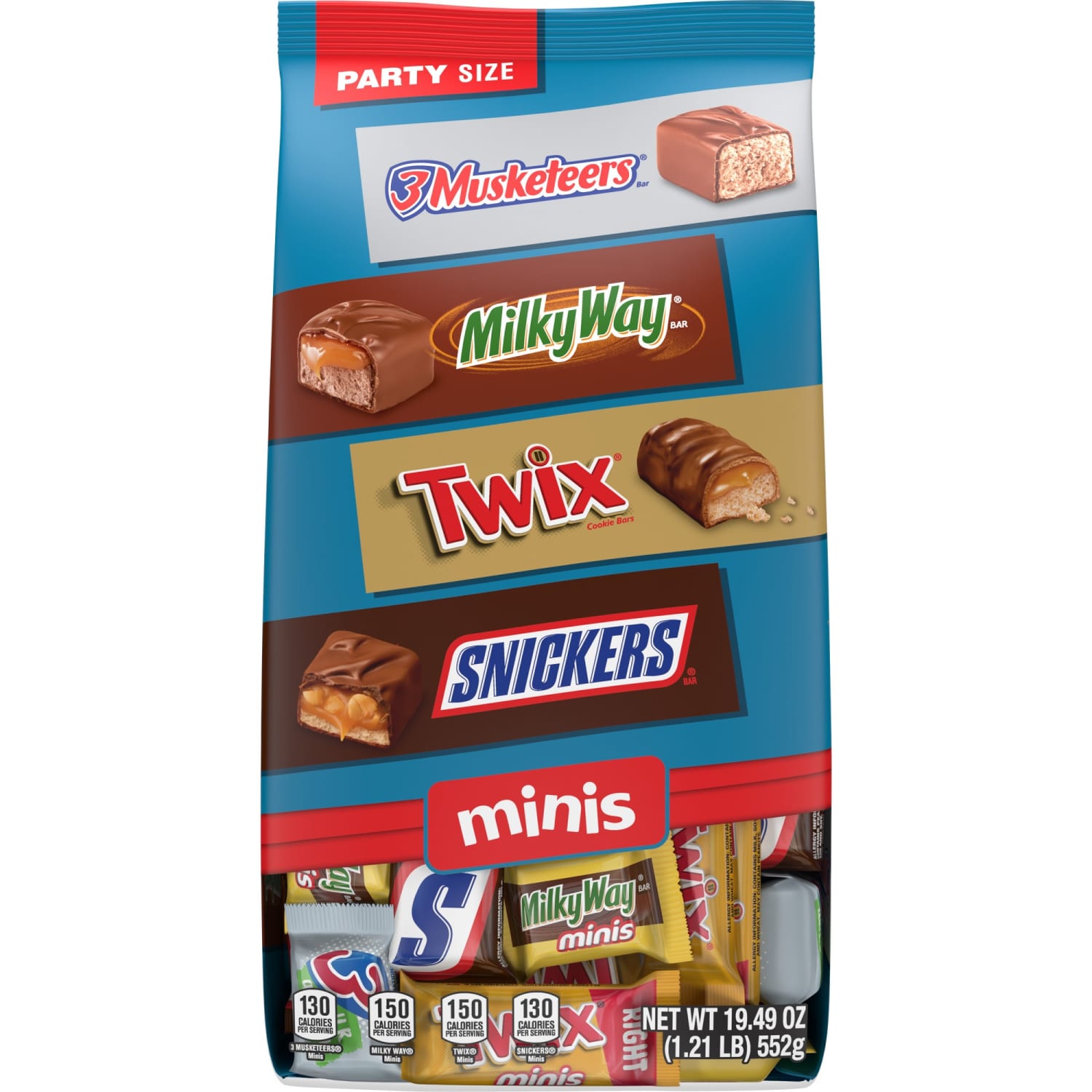 Mars Snickers, Twix, Milky Way & 3 Musketeers Minis Milk Chocolate Bars Variety Pack, 19.49 Oz Bulk Bag