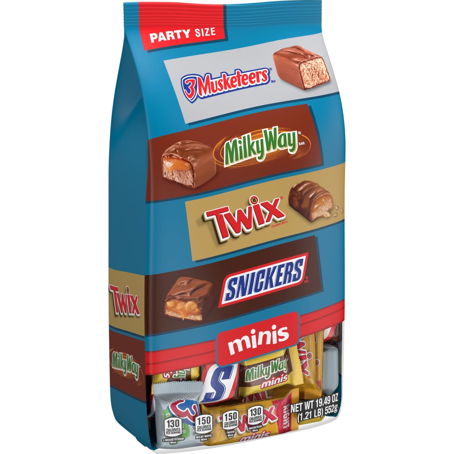 Mars Snickers, Twix, Milky Way & 3 Musketeers Minis Milk Chocolate Bars Variety Pack, 19.49 Oz Bulk Bag - Image 3