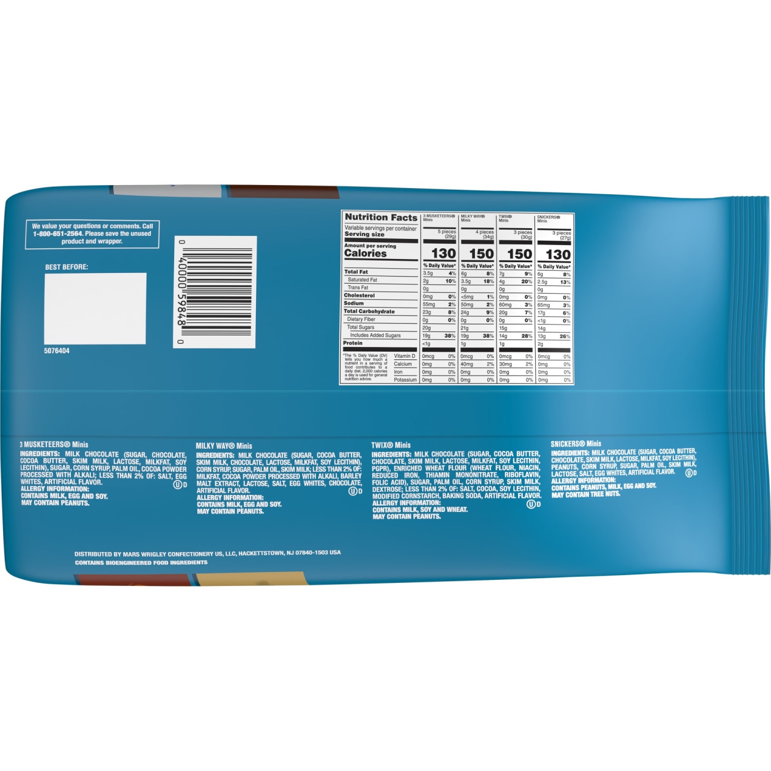 Mars Snickers, Twix, Milky Way & 3 Musketeers Minis Milk Chocolate Bars Variety Pack, 19.49 Oz Bulk Bag - Image 6