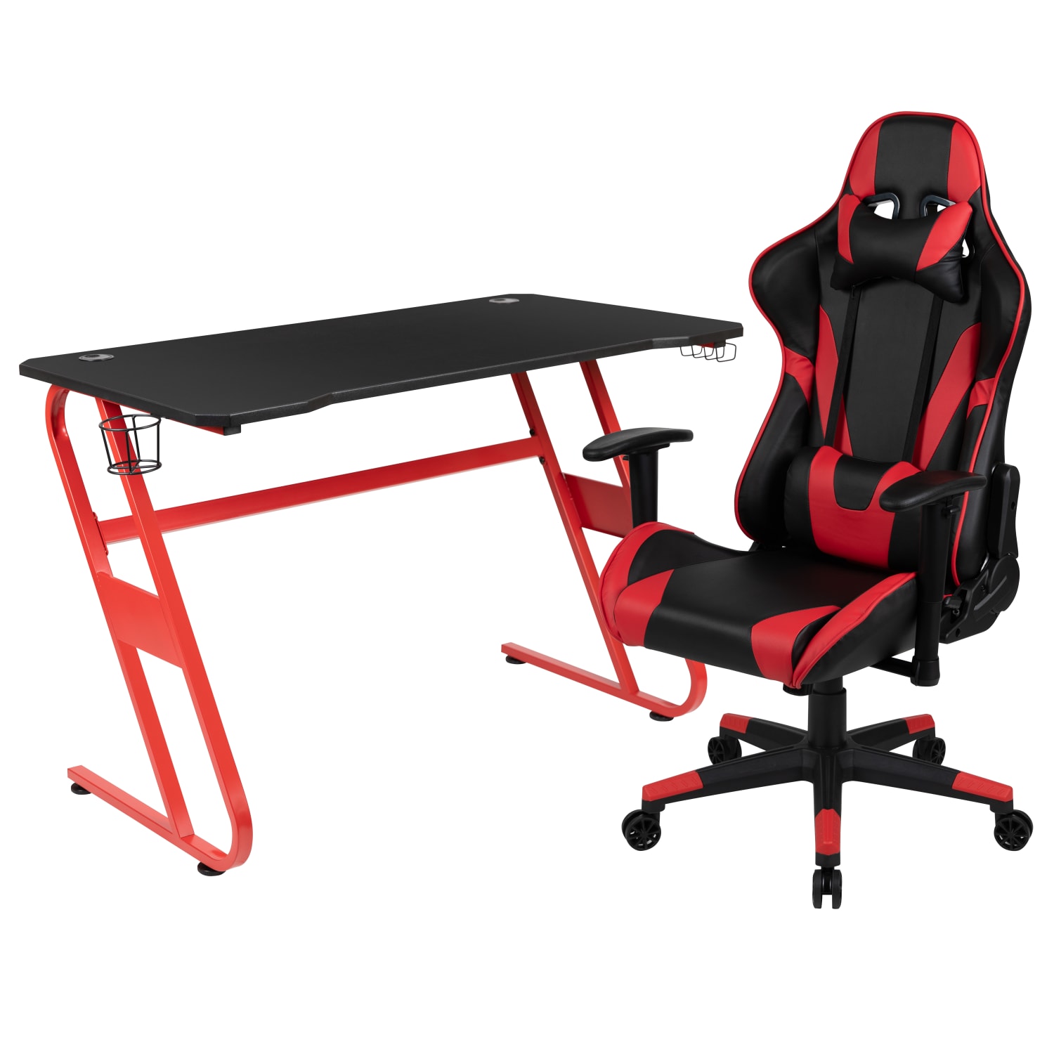 Flash Furniture Gaming Desk And Reclining Chair Set With Cup Holder And Headphone Hook, Red - Image 3