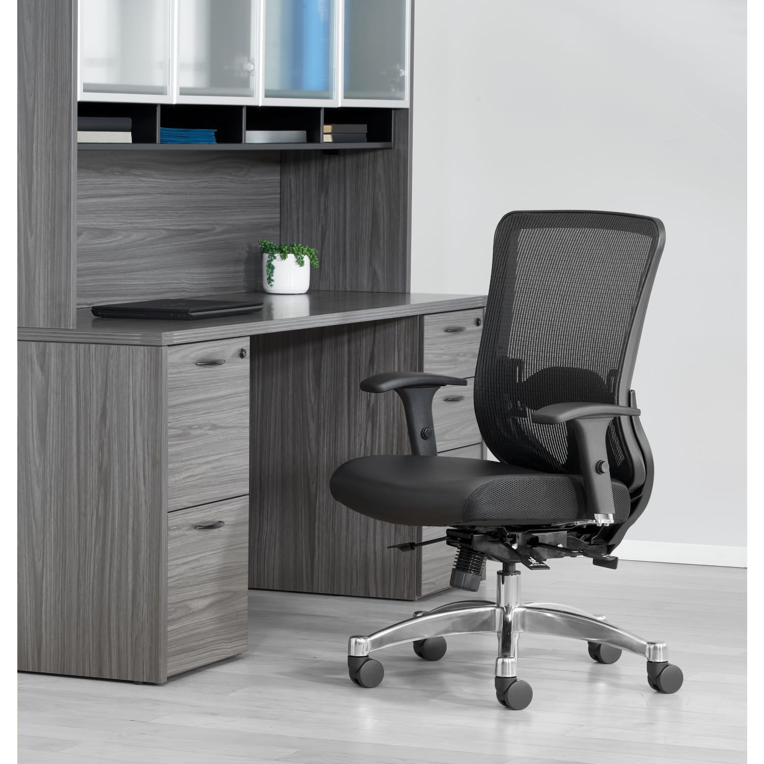 Office Star Space Seating 889 Series Ergonomic MeshBonded Leather Mid Back Chair Black PopularChairscom