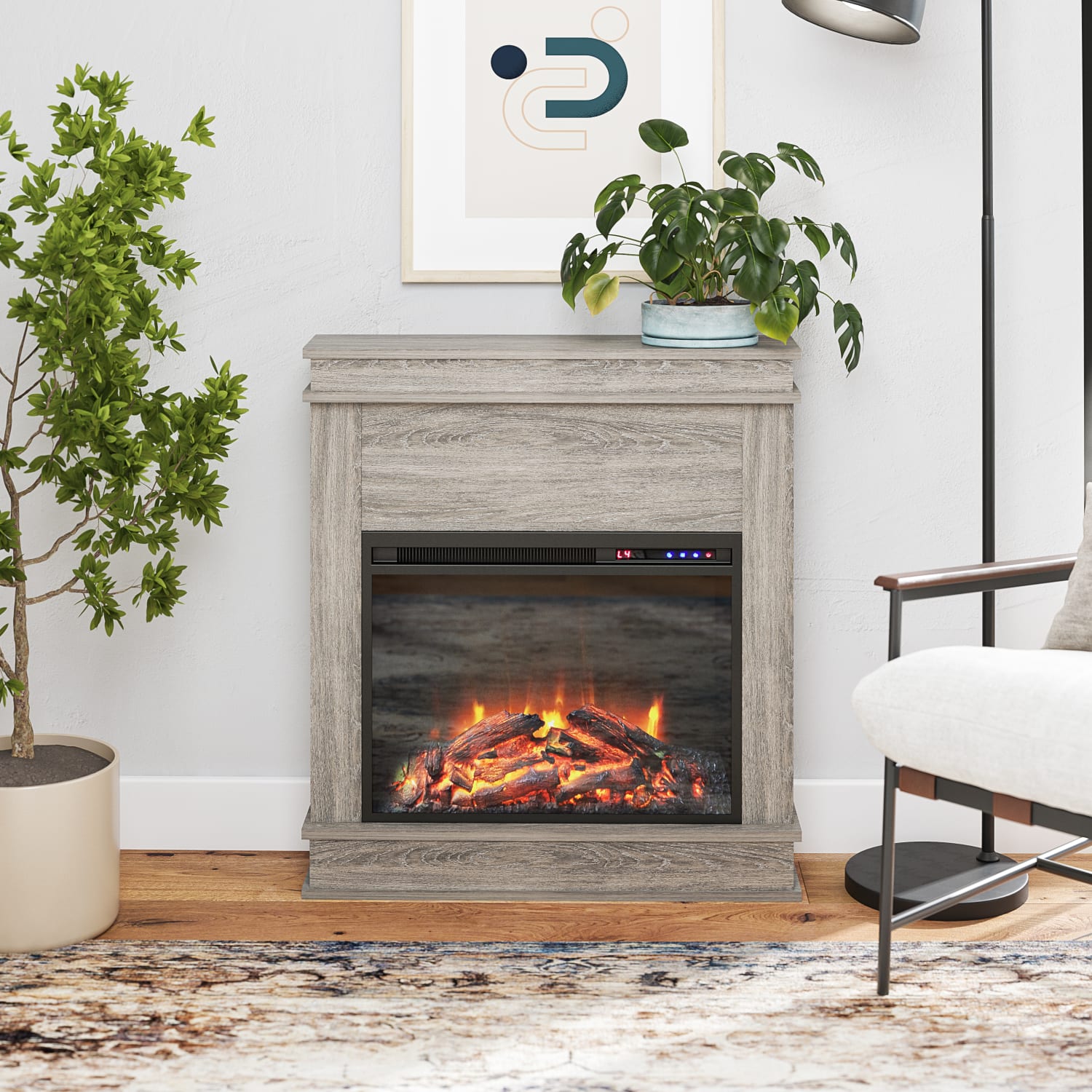 Ameriwood Home Mateo Electric Fireplace With Mantel, 32-7/8inH x 29-3/4inW x 7-3/4inD, Gray Oak - Image 5