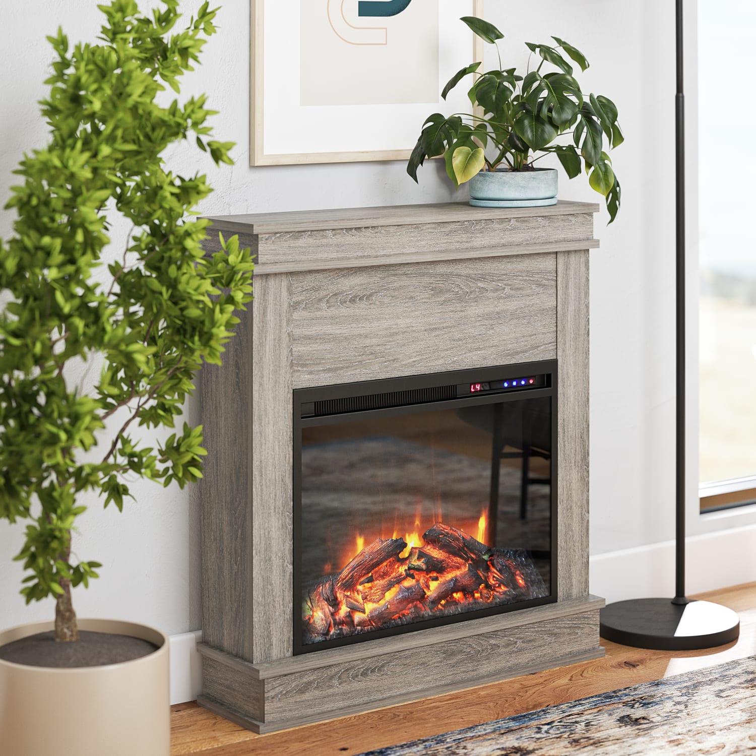 Ameriwood Home Mateo Electric Fireplace With Mantel, 32-7/8inH x 29-3/4inW x 7-3/4inD, Gray Oak - Image 6