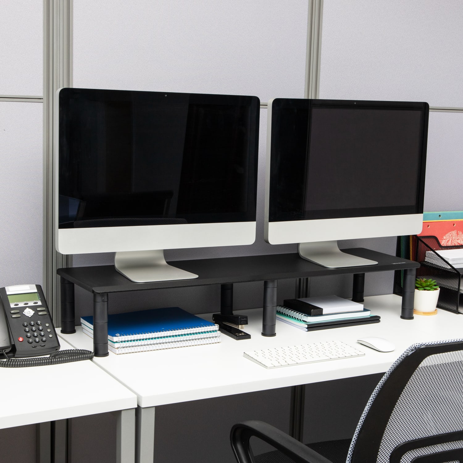 Mind Reader Dual-Monitor Stand, 6-1/2inH x 11inW x 38-1/2inD, Black - Image 4