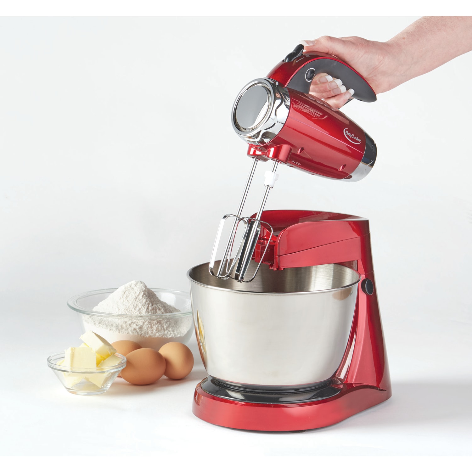 Betty Crocker 2-In-1 7-Speed Power Up Stand Mixer, Red - Image 5
