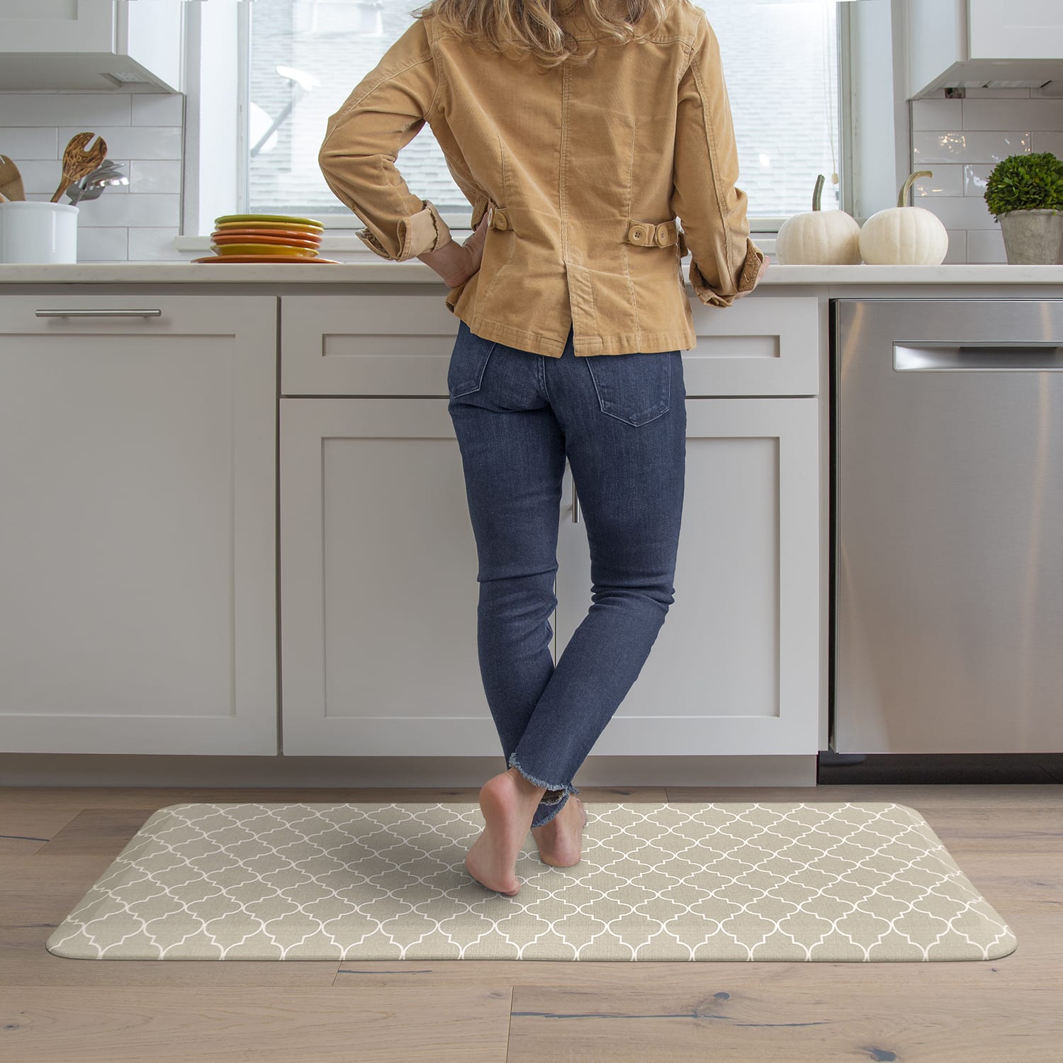 GelPro Designer Comfort Polyurethane Anti-Fatigue Mat For Hard Floors, 20in x 48in, Trellis Khaki - Image 3