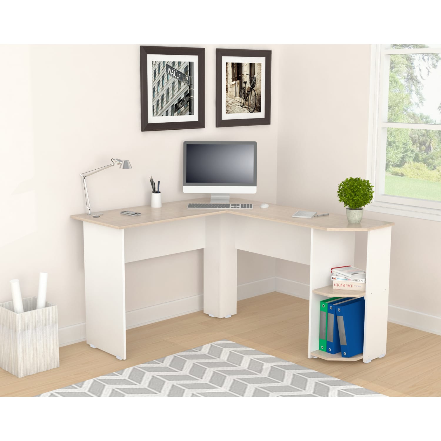 Inval Merlin 48inW L-Shaped Corner Desk, White/Maple - Image 4