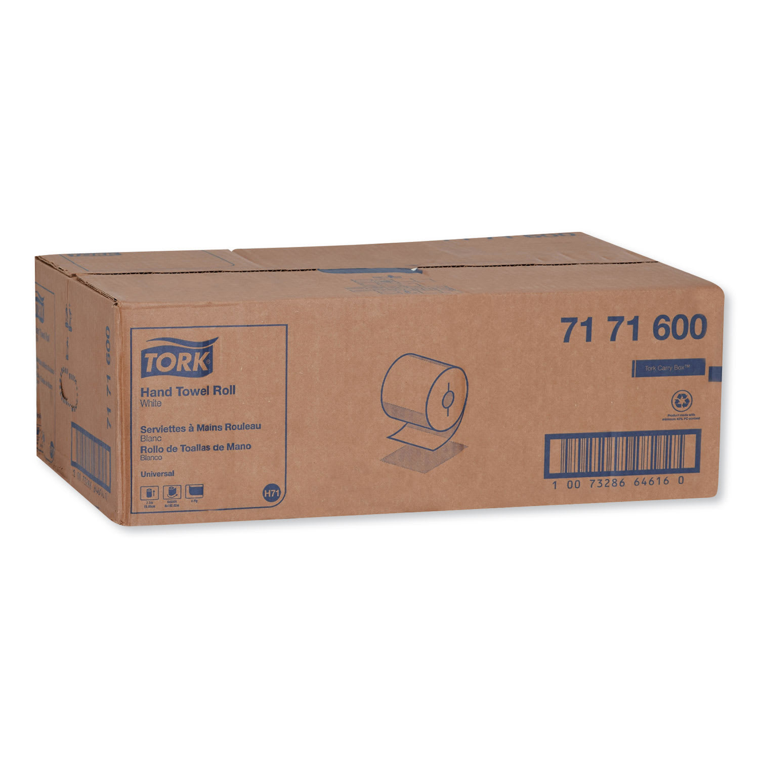 Tork Universal Hand Towel Roll, Notched, 1-Ply, 7.5 x 10, White, 756/Roll, 6/Carton - Image 3