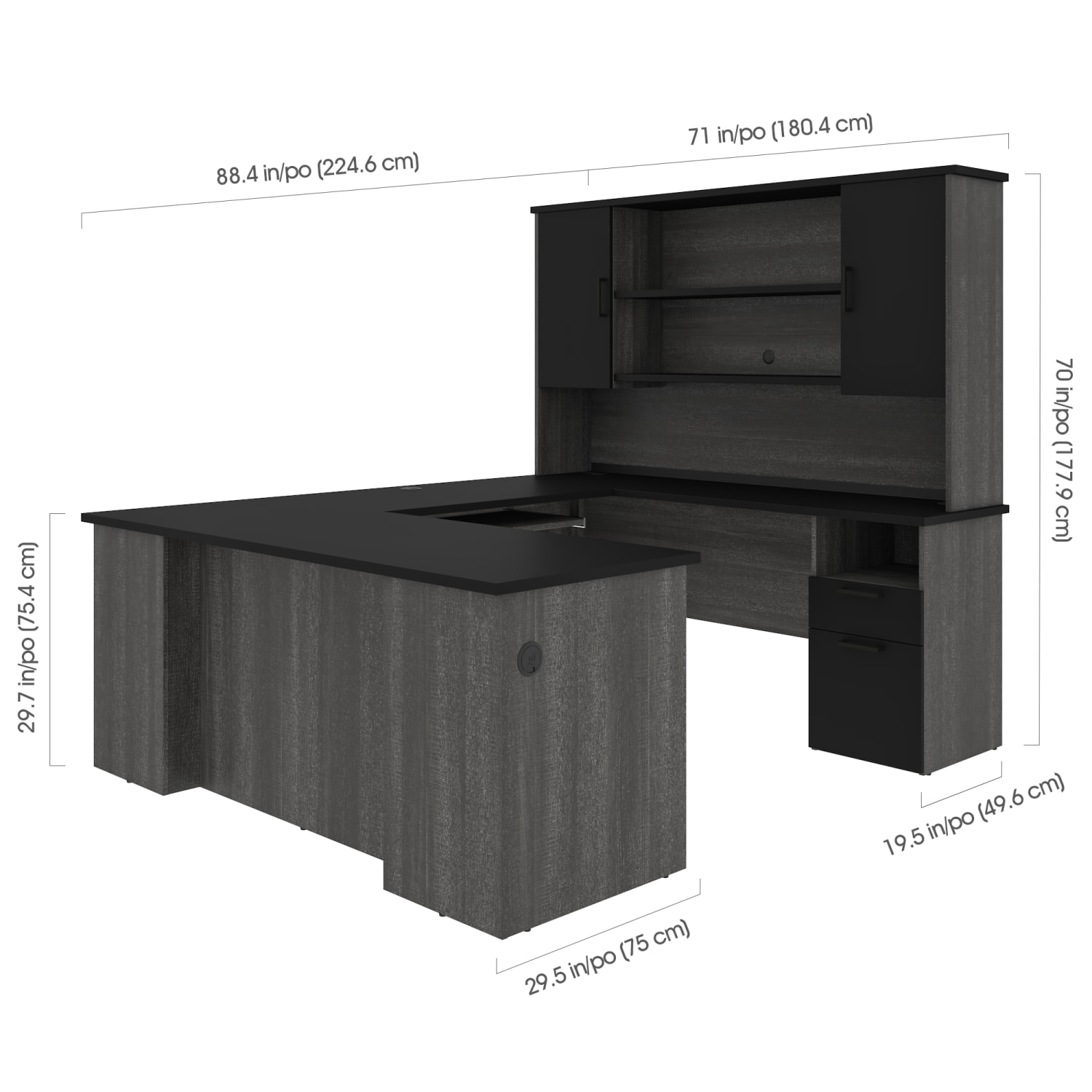 Bestar Norma 71inW U- Or L-Shaped Executive Corner Desk With Hutch, Black/Bark Gray - Image 6