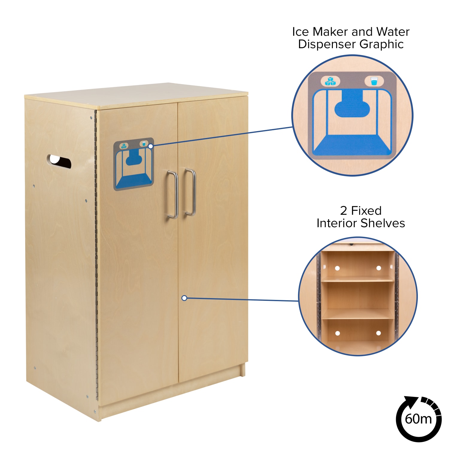 Flash Furniture Childrens Wooden Kitchen Refrigerator, 34-1/2inH x 20-1/4inW x 15inD, Natural - Image 6