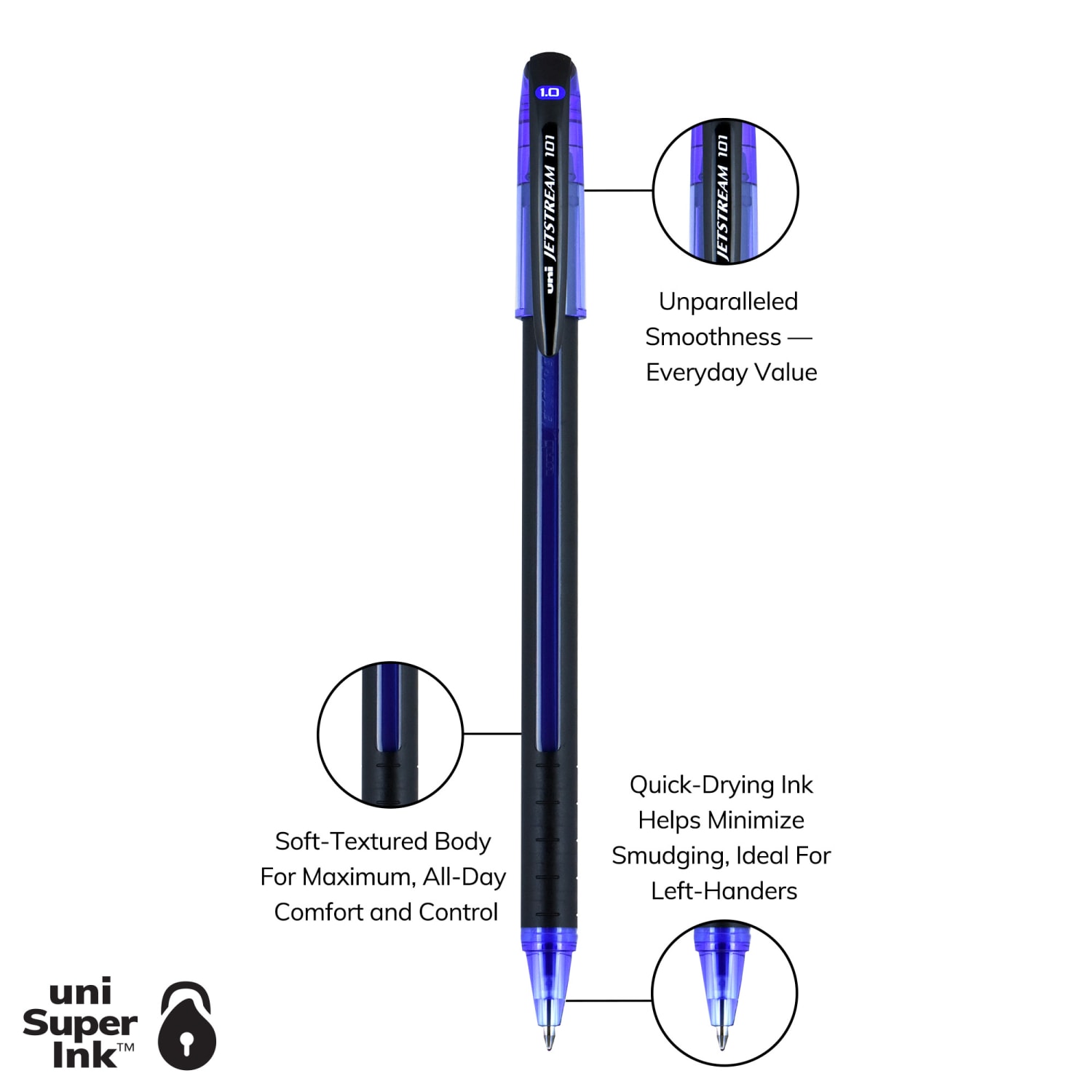 uniball Jetstream 101 Rollerball Pens, Medium Point, 1.0mm, Assorted Barrels, Blue Ink, Pack Of 12 - Image 4