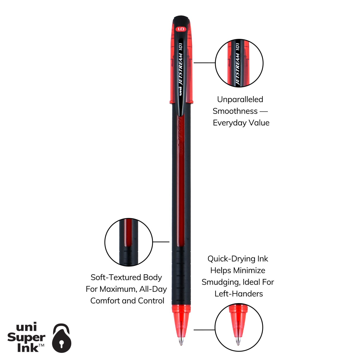 uni-ball Jetstream 101 Rollerball Pens, Medium Point, 1.0mm, Assorted Barrels, Red Ink, Pack Of 12 - Image 4