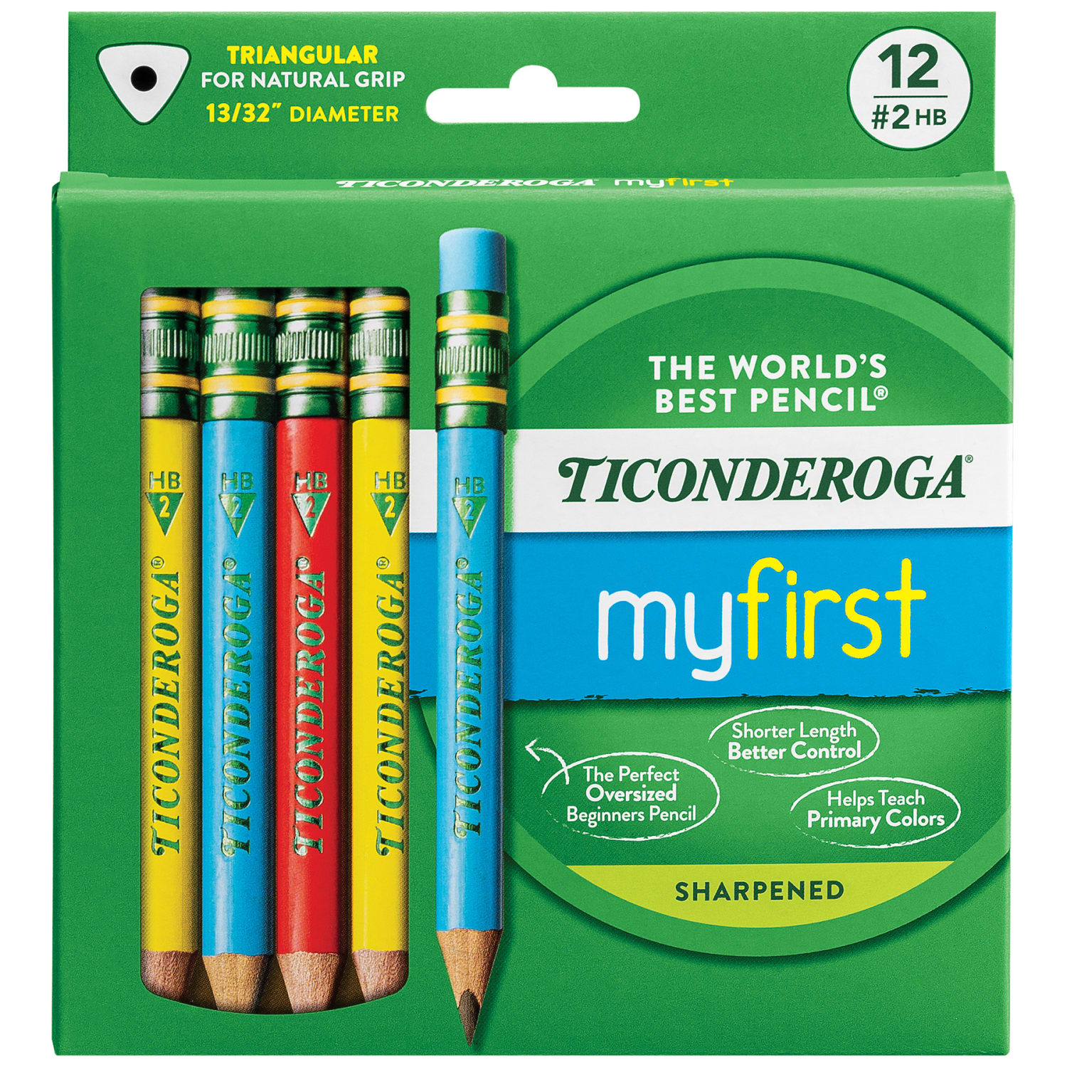 Ticonderoga My First Short Wooden Pencils, #2 HB/Soft, Primary Colors, 12 Pencils Per Pack, Set Of 2 Packs - Image 3