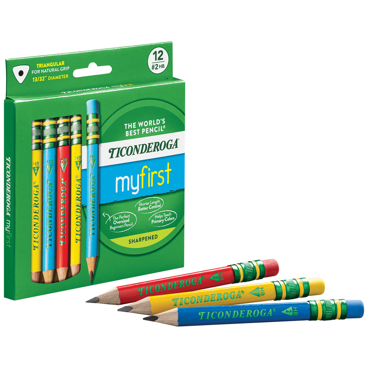 Ticonderoga My First Short Wooden Pencils, #2 HB/Soft, Primary Colors, 12 Pencils Per Pack, Set Of 2 Packs - Image 4