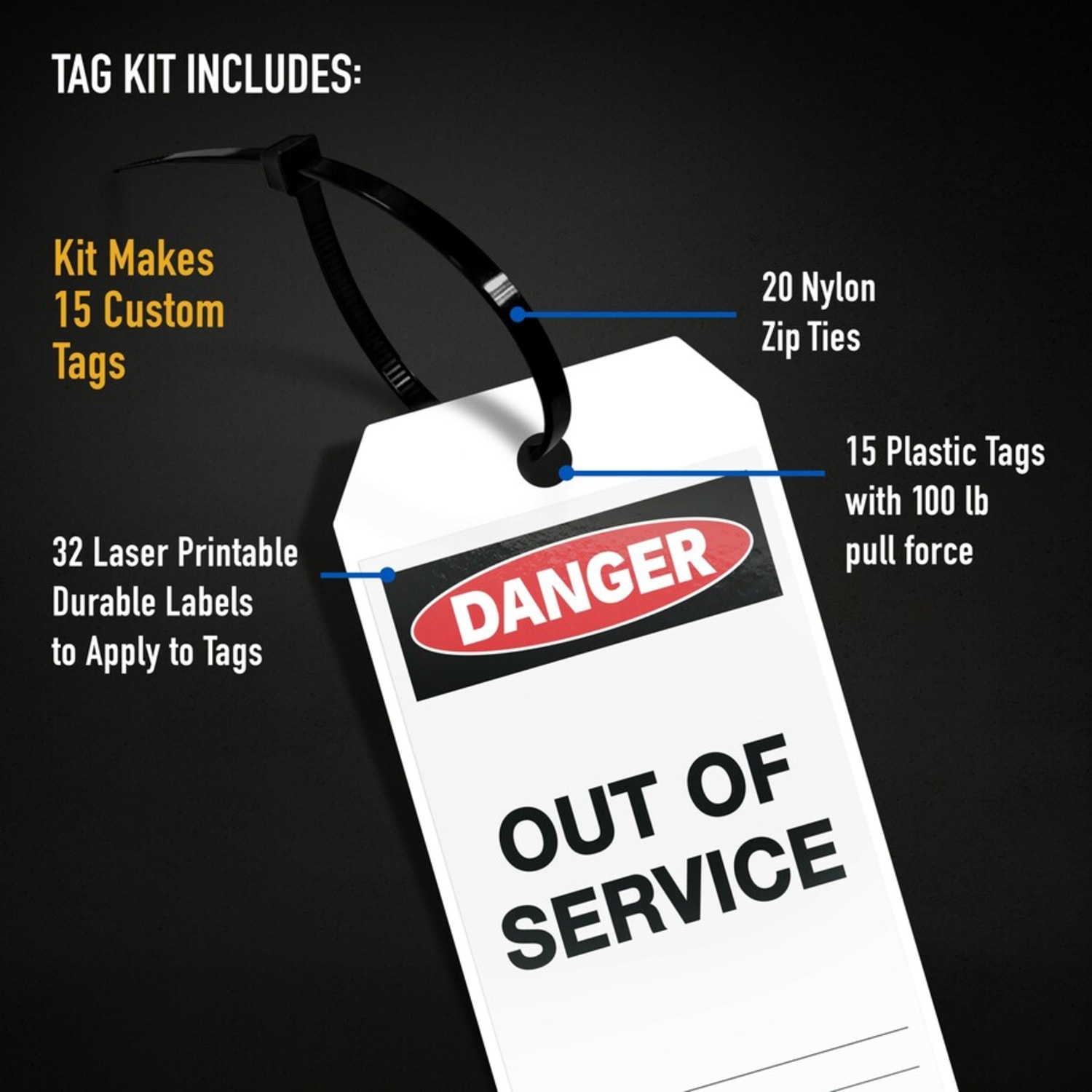 Avery UltraDuty Hazard Warning Tag Kit - 3.25in Length x 5.75in Width - Plastic, Nylon, Vinyl - White - 15 / Pack - Image 6
