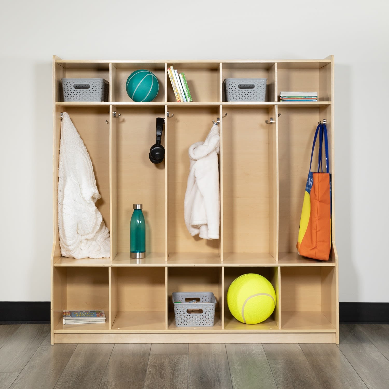 Flash Furniture Wooden School Coat Locker, 48inH x 48inW x 15inD, Natural - Image 3