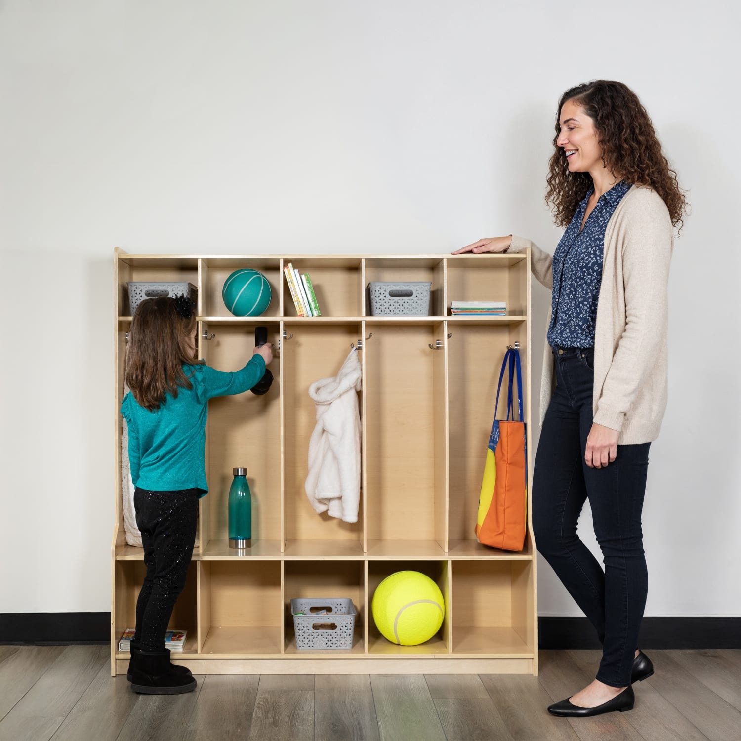 Flash Furniture Wooden School Coat Locker, 48inH x 48inW x 15inD, Natural - Image 5