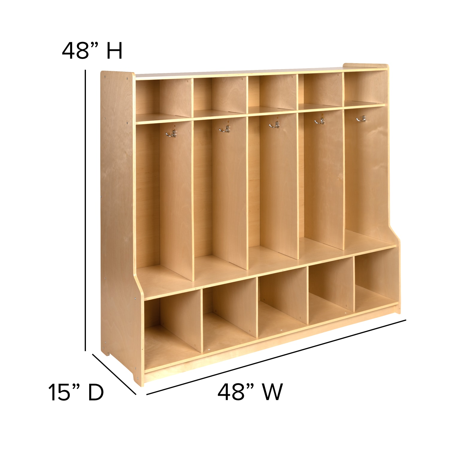Flash Furniture Wooden School Coat Locker, 48inH x 48inW x 15inD, Natural - Image 6