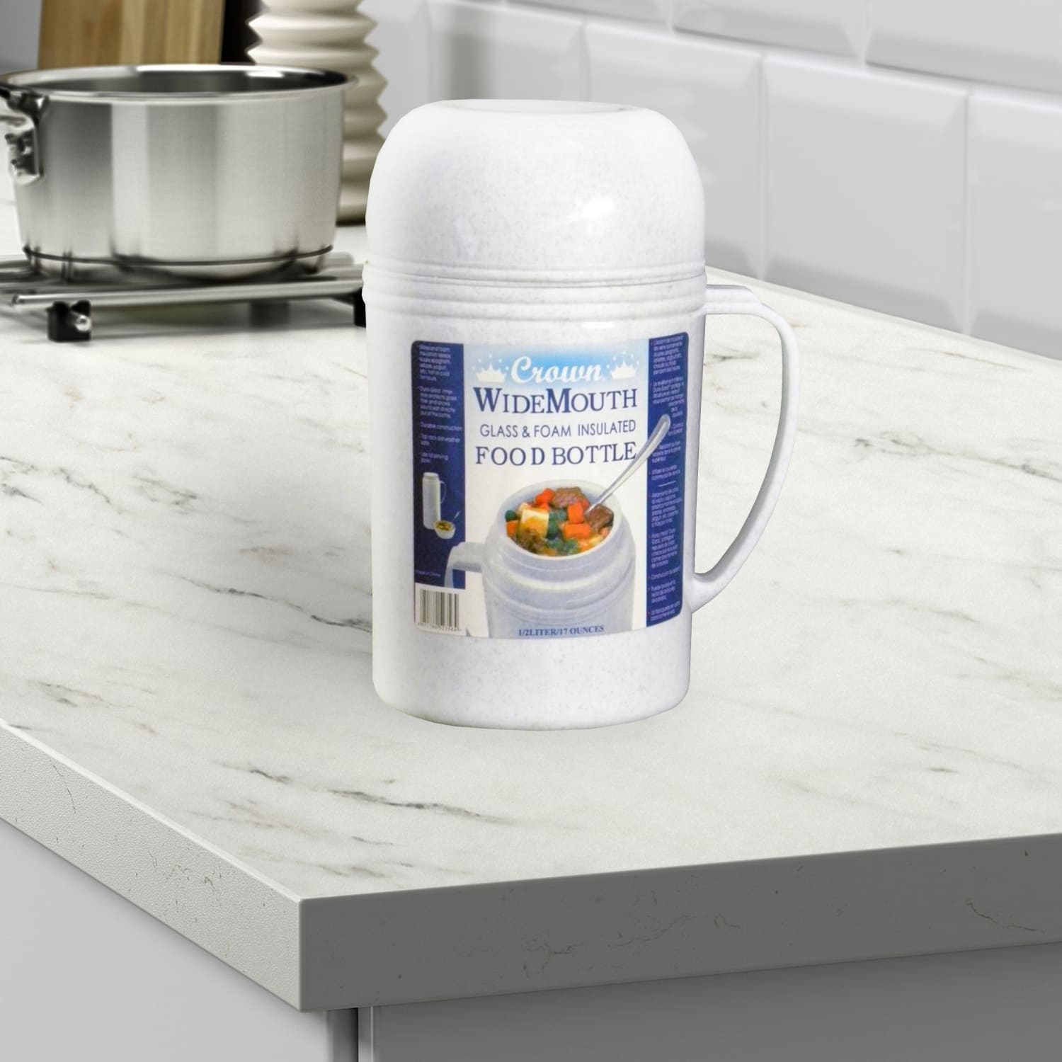 Brentwood Wide-Mouth Glass Vacuum/Foam Insulated Food Thermos, 16.9 Oz, Gray - Image 5