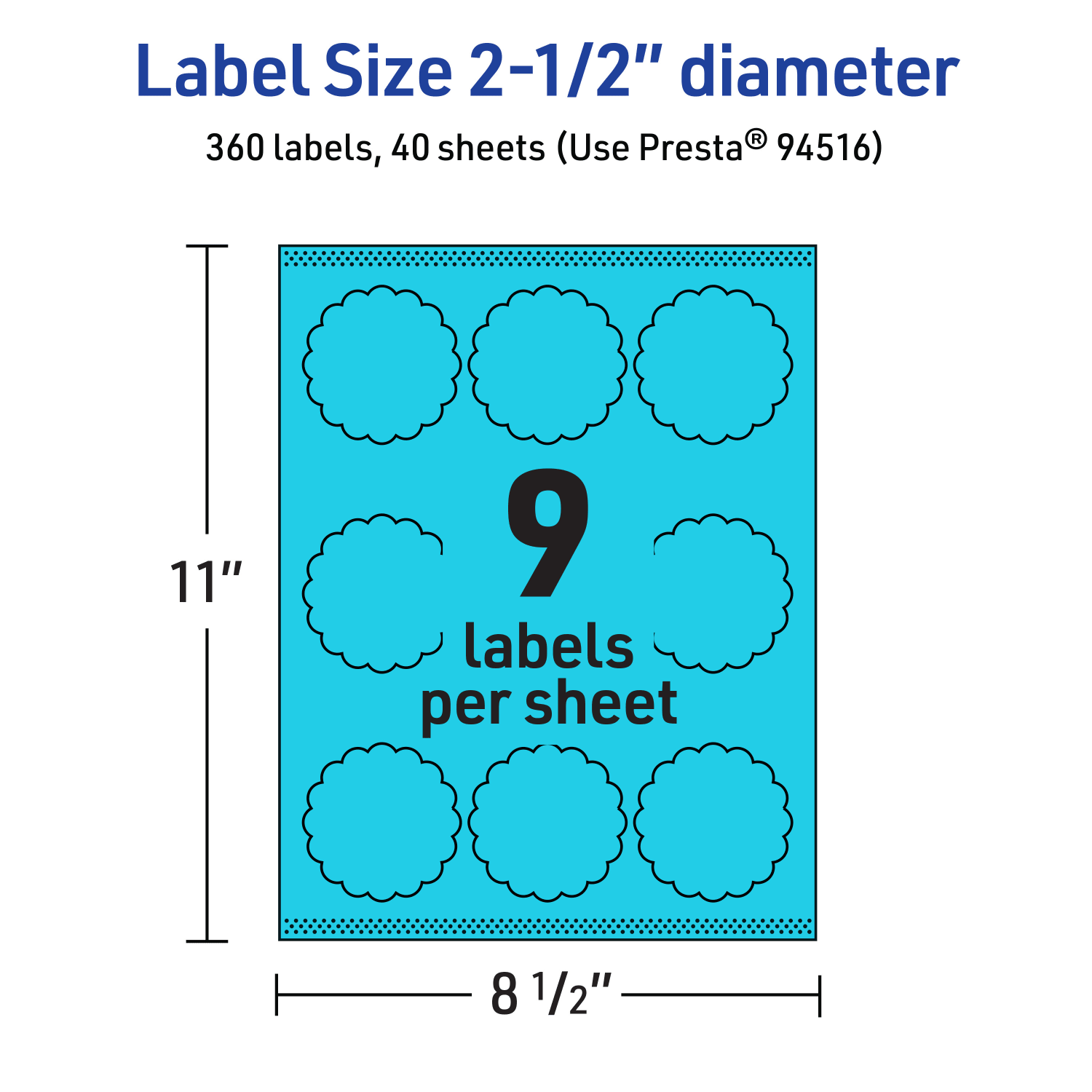 Avery Print-To-The-Edge Labels With Sure Feed Technology, 94516-BBP40, Round Scalloped, 2-1/2in, Matte Bright Blue, Pack of 360 - Image 6
