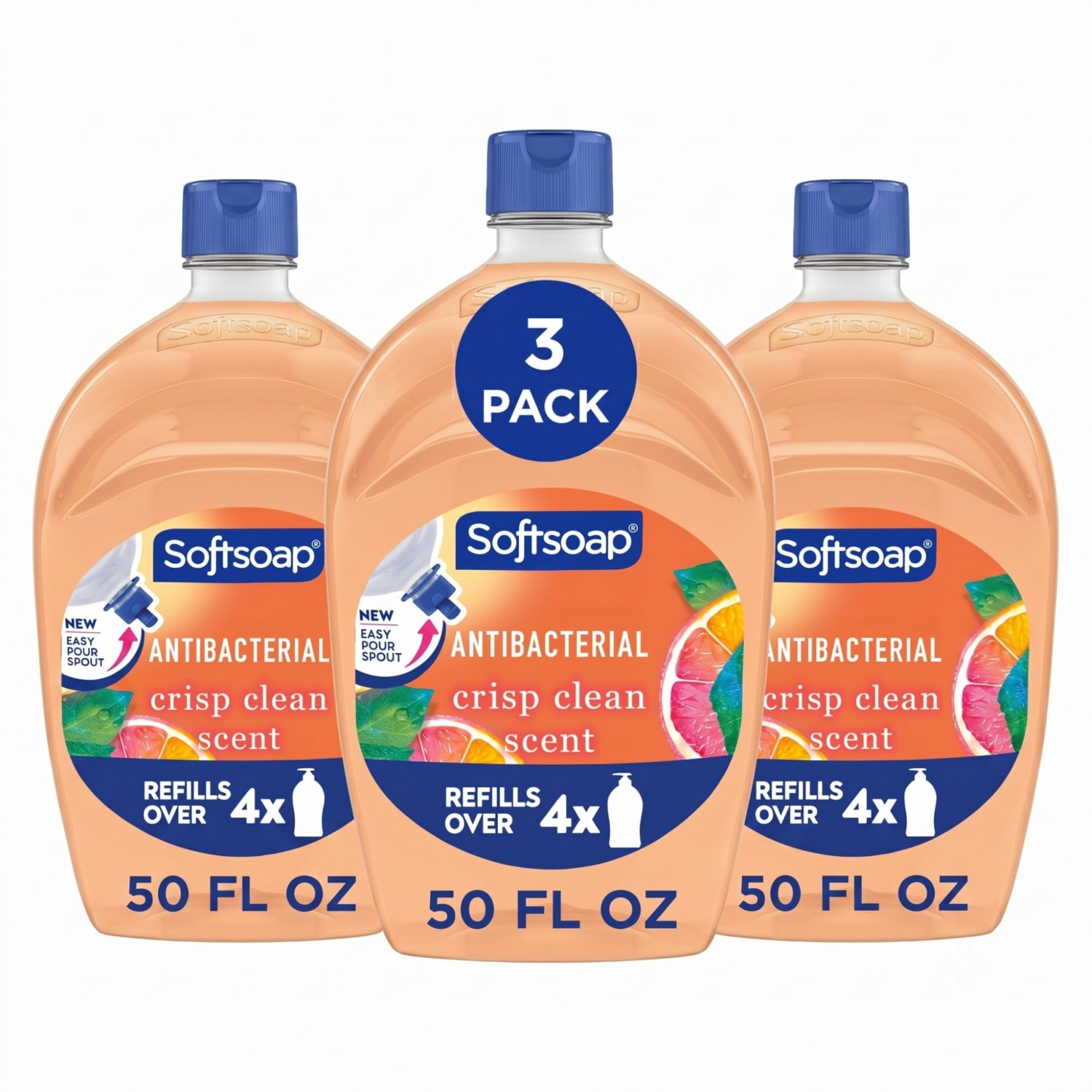 Softsoap Crisp Clean Antibacterial Liquid Hand Soap With Easy Pour Spout, Citrus Scent, 50 Oz, Total Qty 3