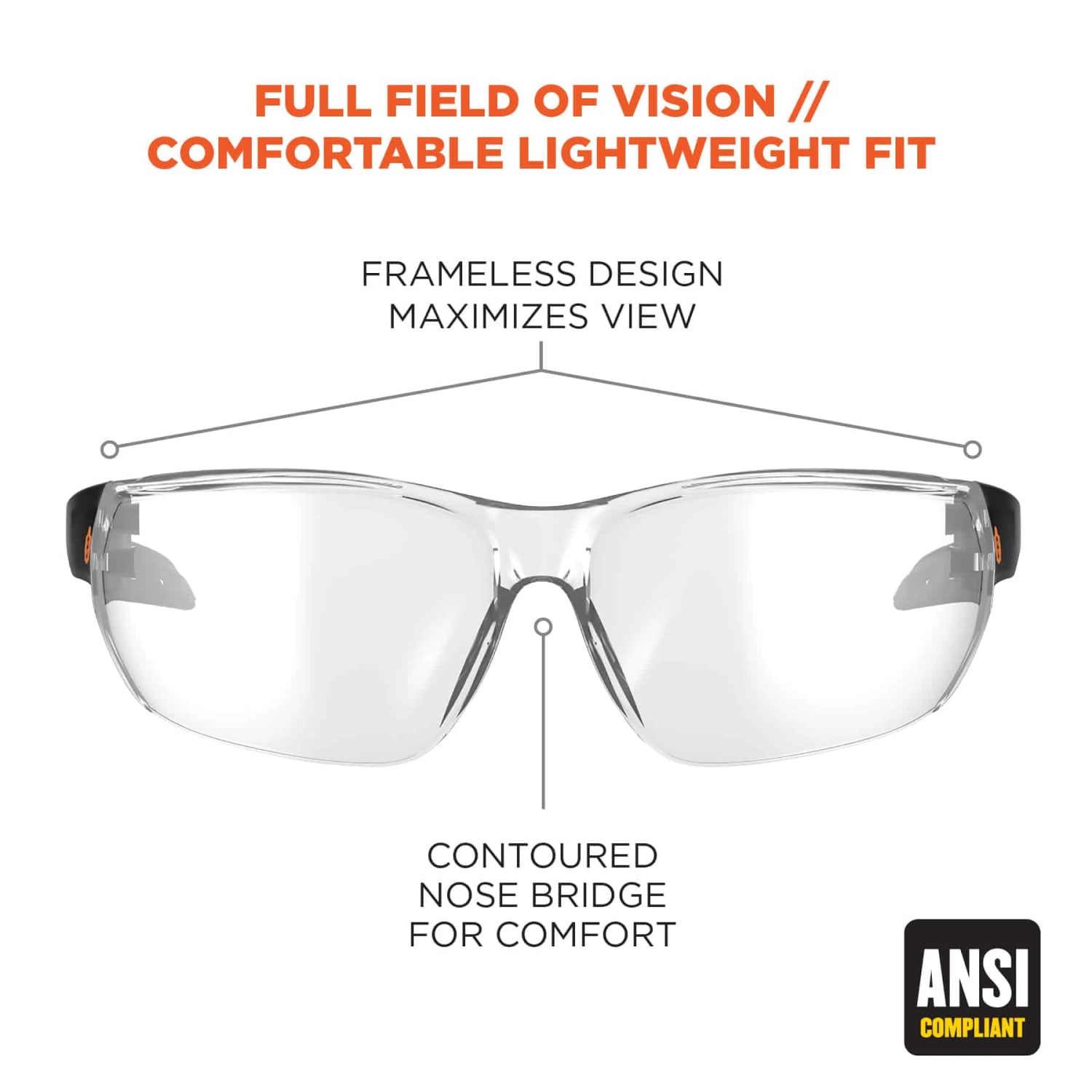Ergodyne Skullerz VALI Frameless Safety Glasses, One Size, Matte Black Frames, Clear Lens - Image 3