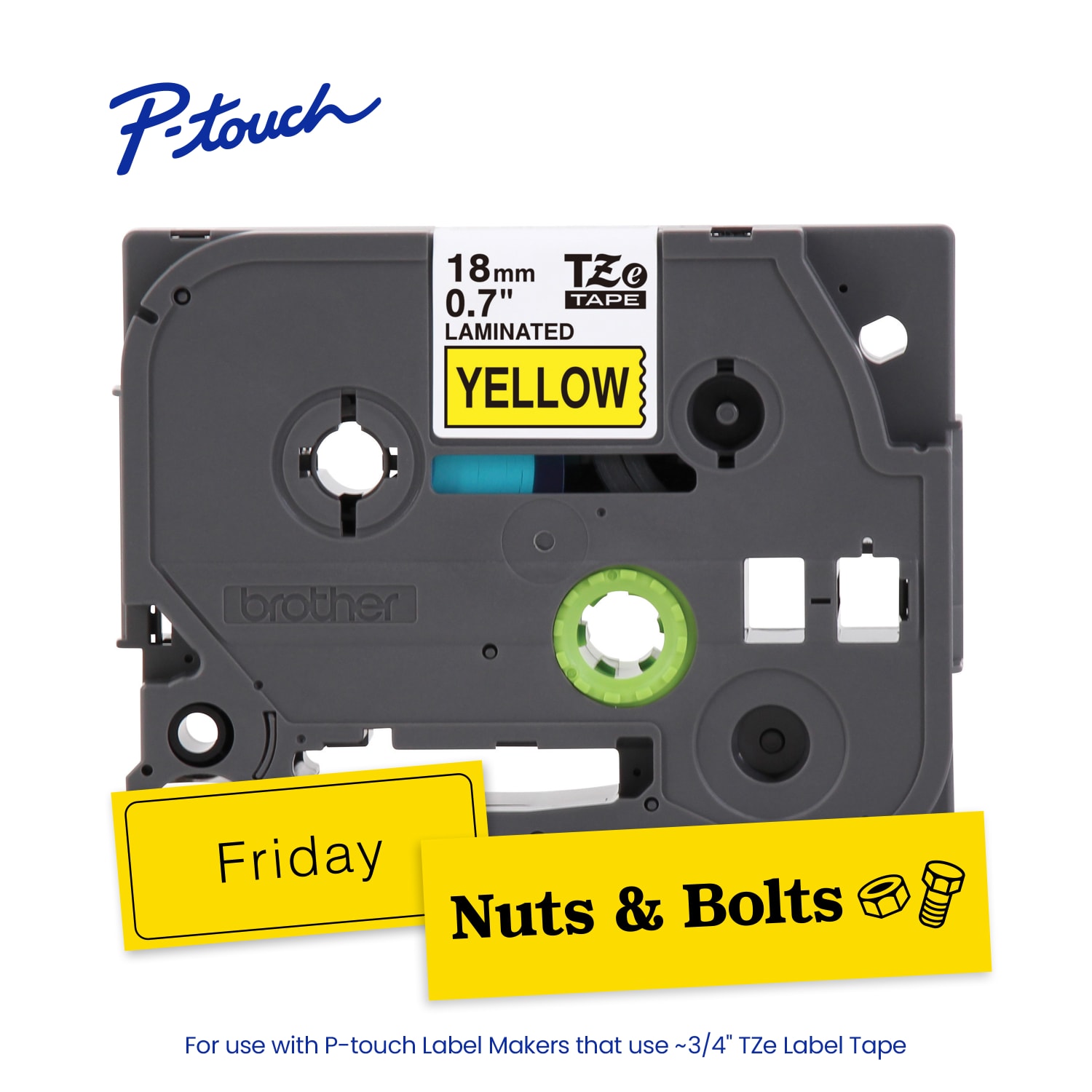 Brother P-touch TZe641, Laminated, ~3/4in x 26.2 ft (18mm x 8m), Black on Yellow Label Tape - Image 3