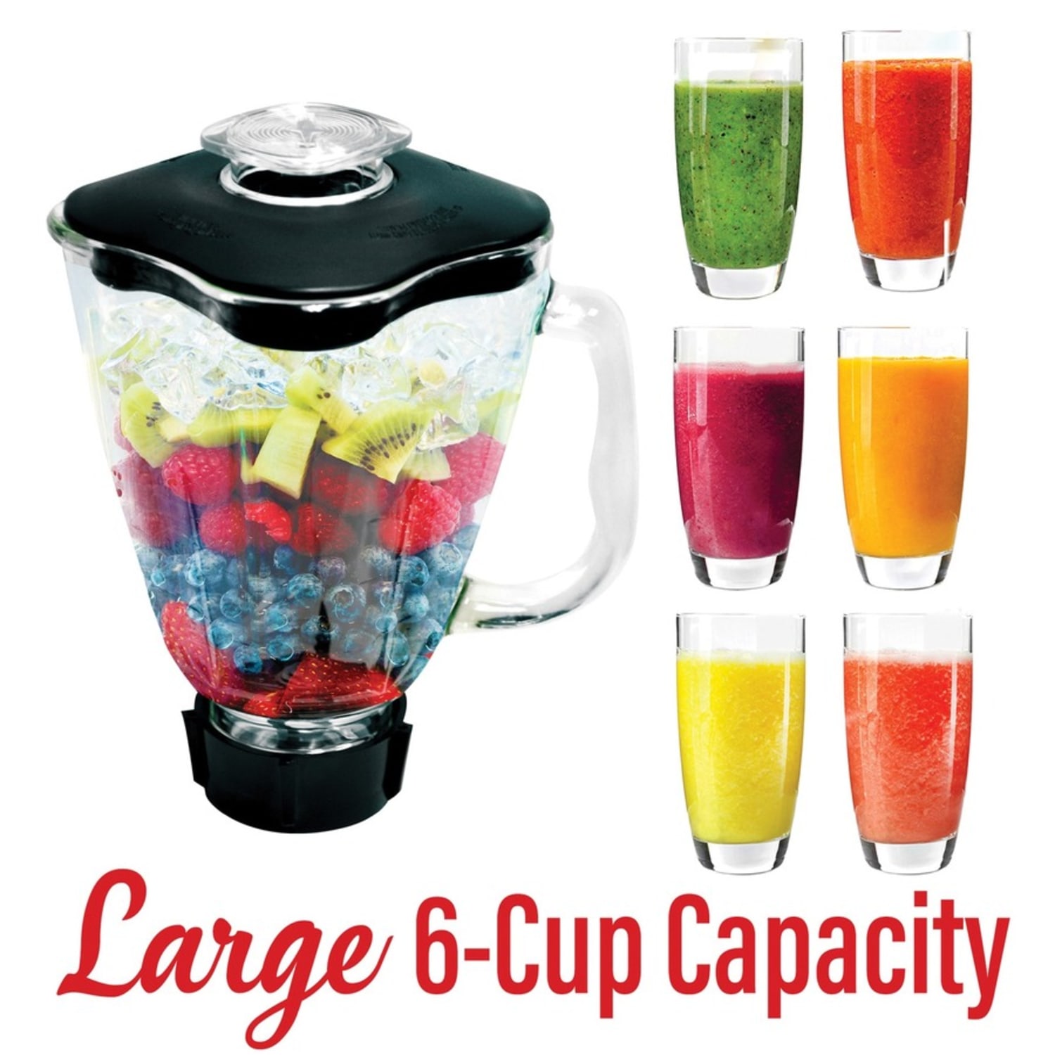 Brentwood 60 Oz Blender Glass Jar 6-Piece Replacement Set For Oster Blender, Black, P-OST723 - Image 4