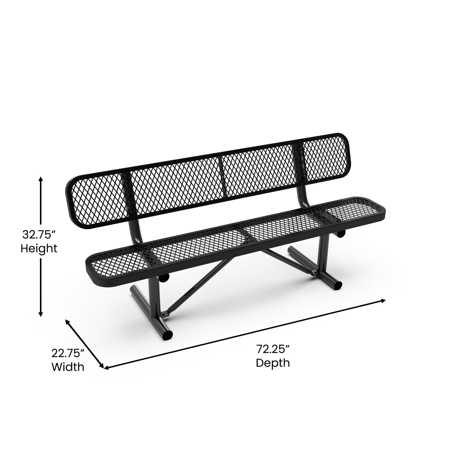 Flash Furniture Sigrid Outdoor Bench with Backrest, Commercial Grade Expanded Metal Mesh Seat and Backrest and Steel Frame with Ground Anchors, Black - Image 6