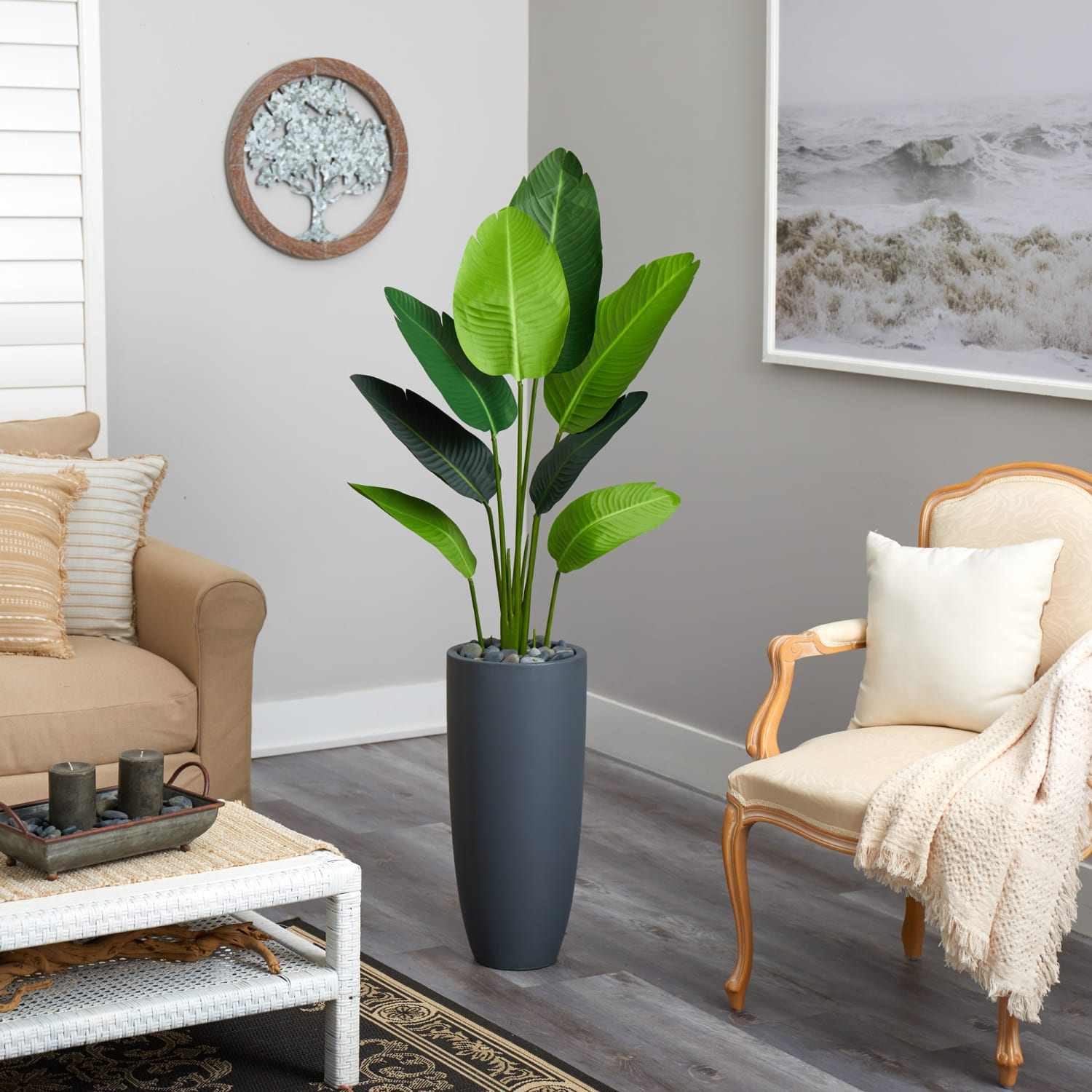 Nearly Natural Travelers Palm 66inH Artificial Tree With Cylinder Planter, 66inH x 28inW x 22inD, Green - Image 4