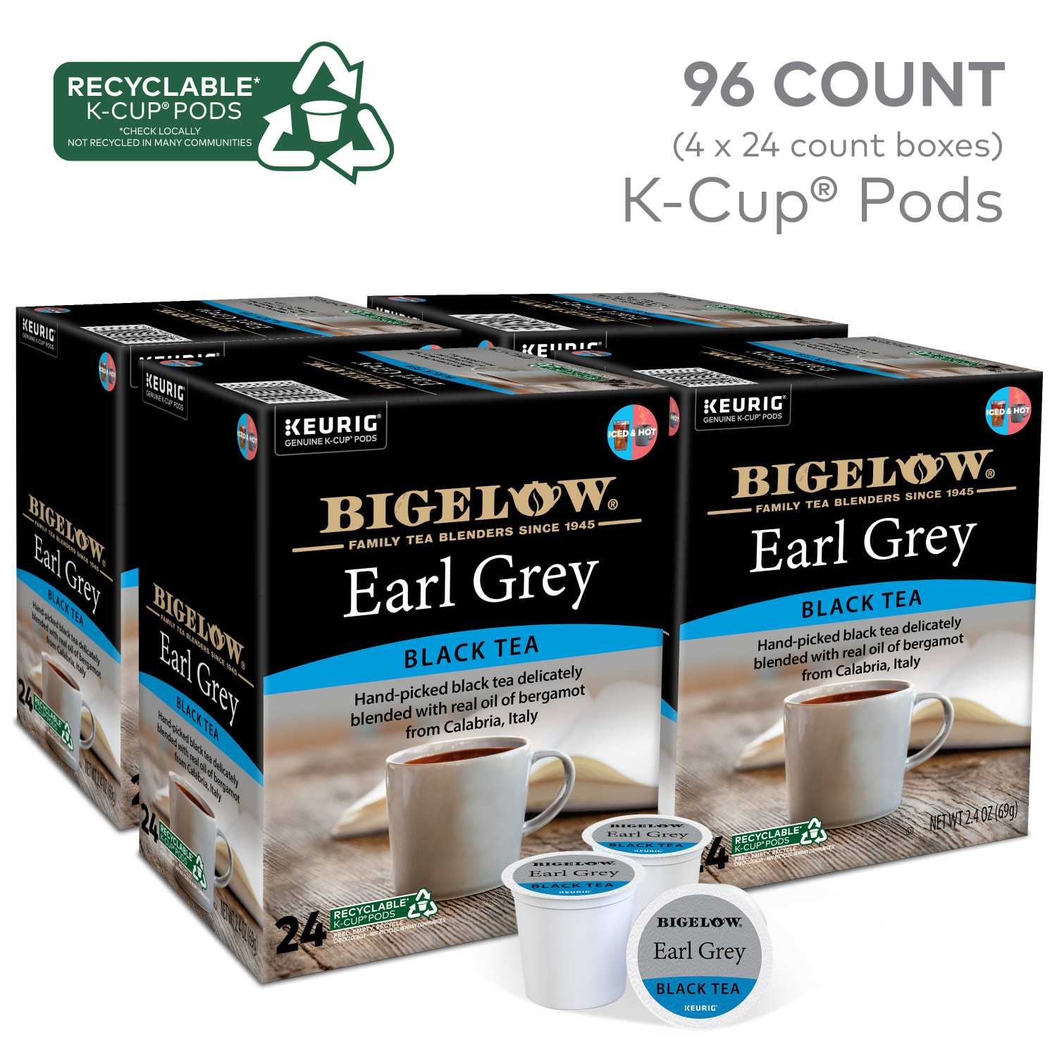 Bigelow Earl Grey Tea Keurig Single Serve K-Cup Pods, 24 Pods Per Pack, Case Of 4 Packs - Image 3
