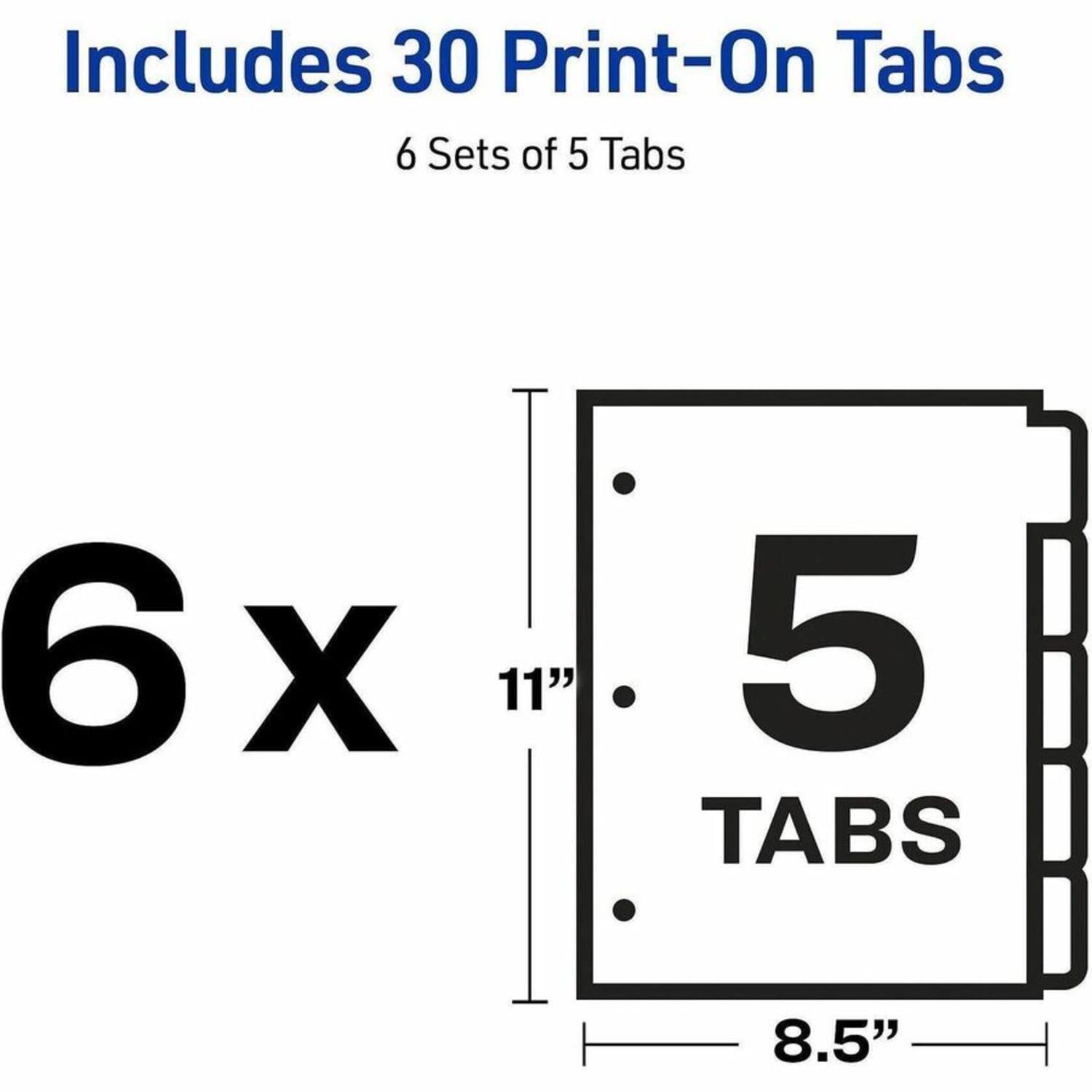 Avery 20% Recycled 3-Hole Punched Copier Tab Dividers, 8 1/2in x 11in, 5-Tab, White Dividers/White Tabs, Pack Of 30 Sets - Image 6