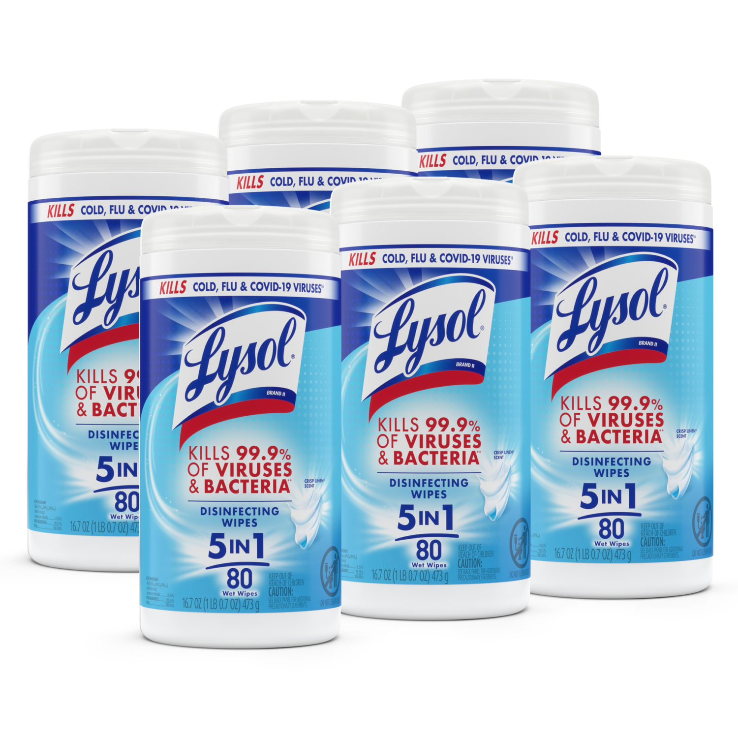Lysol Disinfecting Wipes - Crisp Linen Scent - 7in x 7.25in - 80 / Canister - 6 / Carton - White