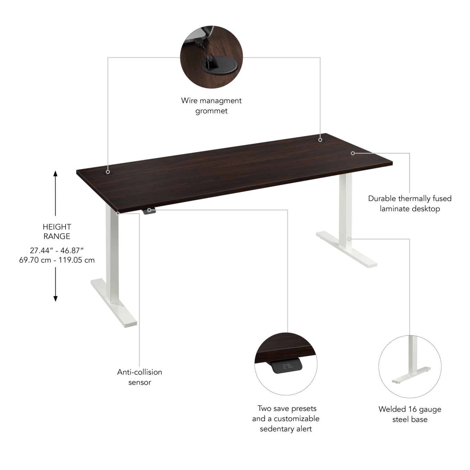 Bush Business Furniture Move 60 Series 72inW x 30inD Electric Height Adjustable Standing Desk, Black Walnut/White Powder Coat, Standard Delivery - Image 4