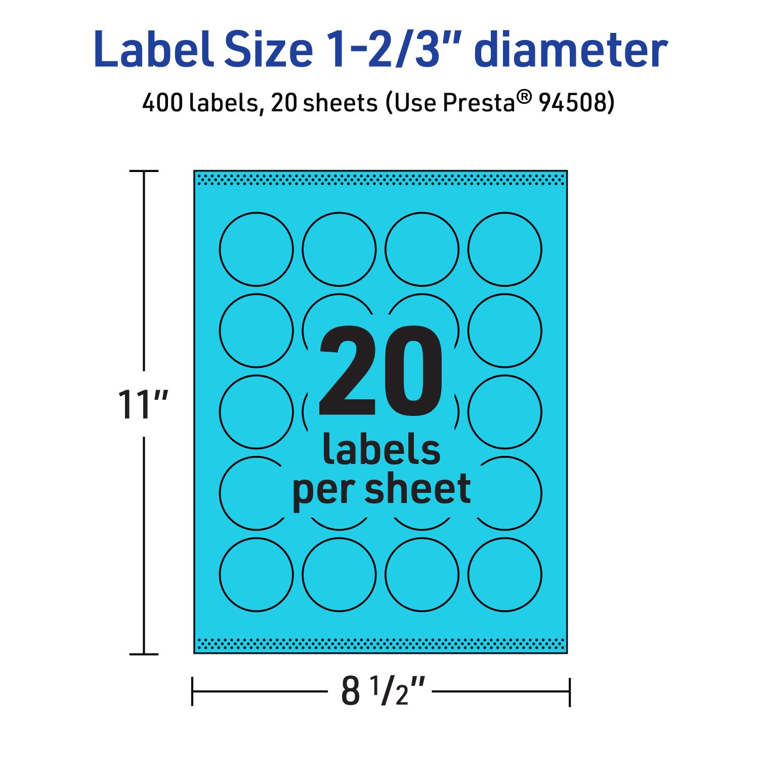 Avery Print-To-The-Edge Labels With Sure Feed Technology And Easy Peel Label Feature, 94508-BBP20, Round, 1-2/3in, Matte Bright Blue, Pack of 400 - Image 6