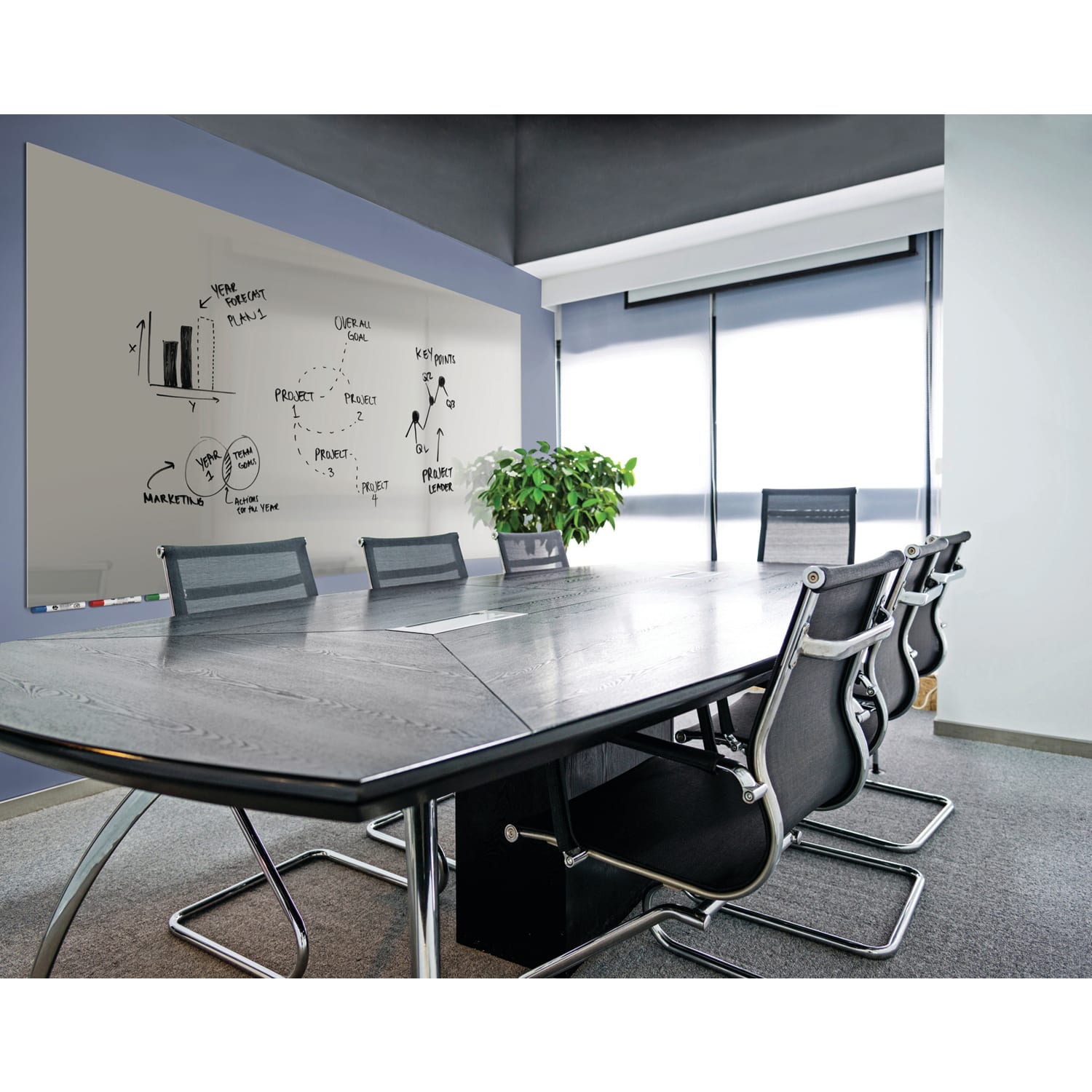 Ghent Aria Low-Profile Horizontal Magnetic Glass Whiteboard, 48in x 120in, Gray - Image 5