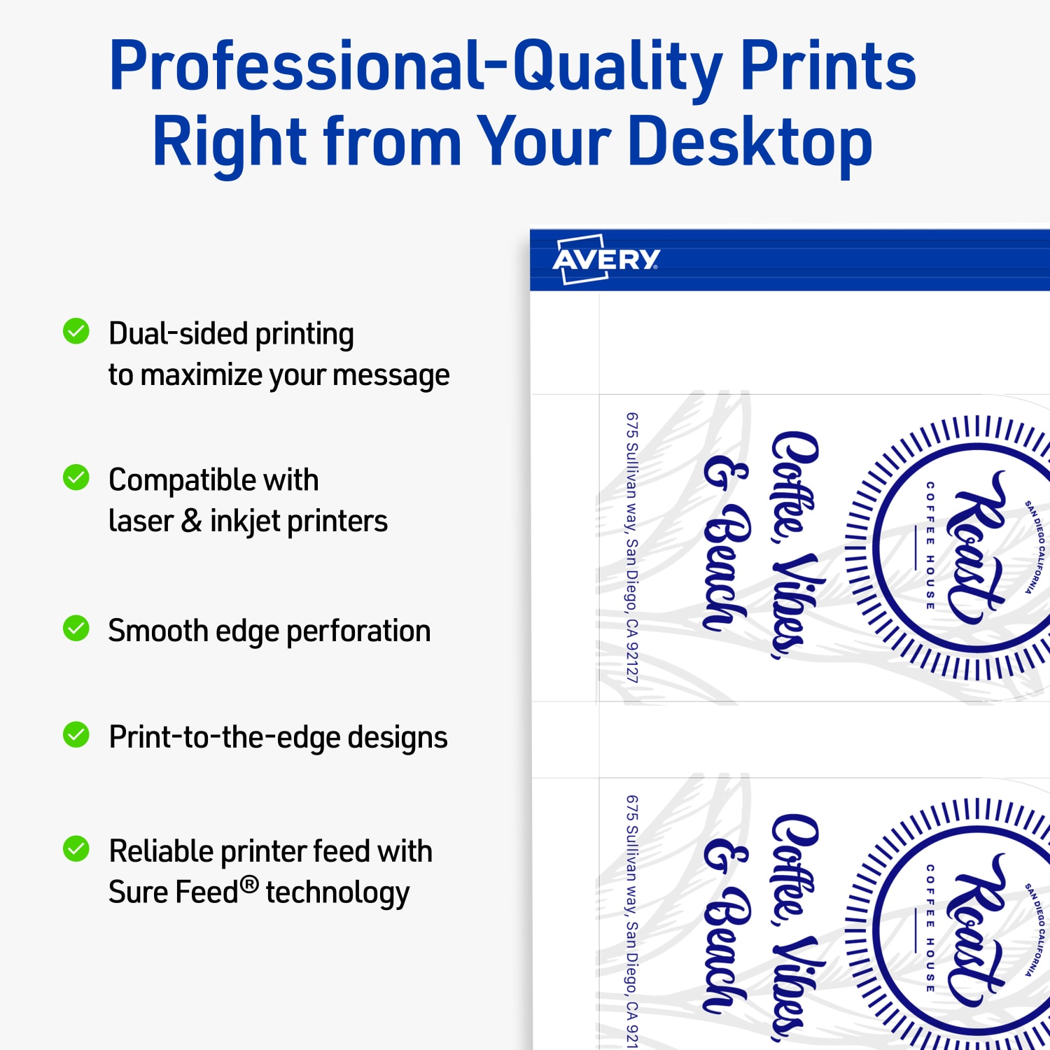 Avery Print-To-The-Edge Business Cards With Sure Feed Technology, 2inx3-1/2in Arched, Matte White, Pack Of 400 - Image 3