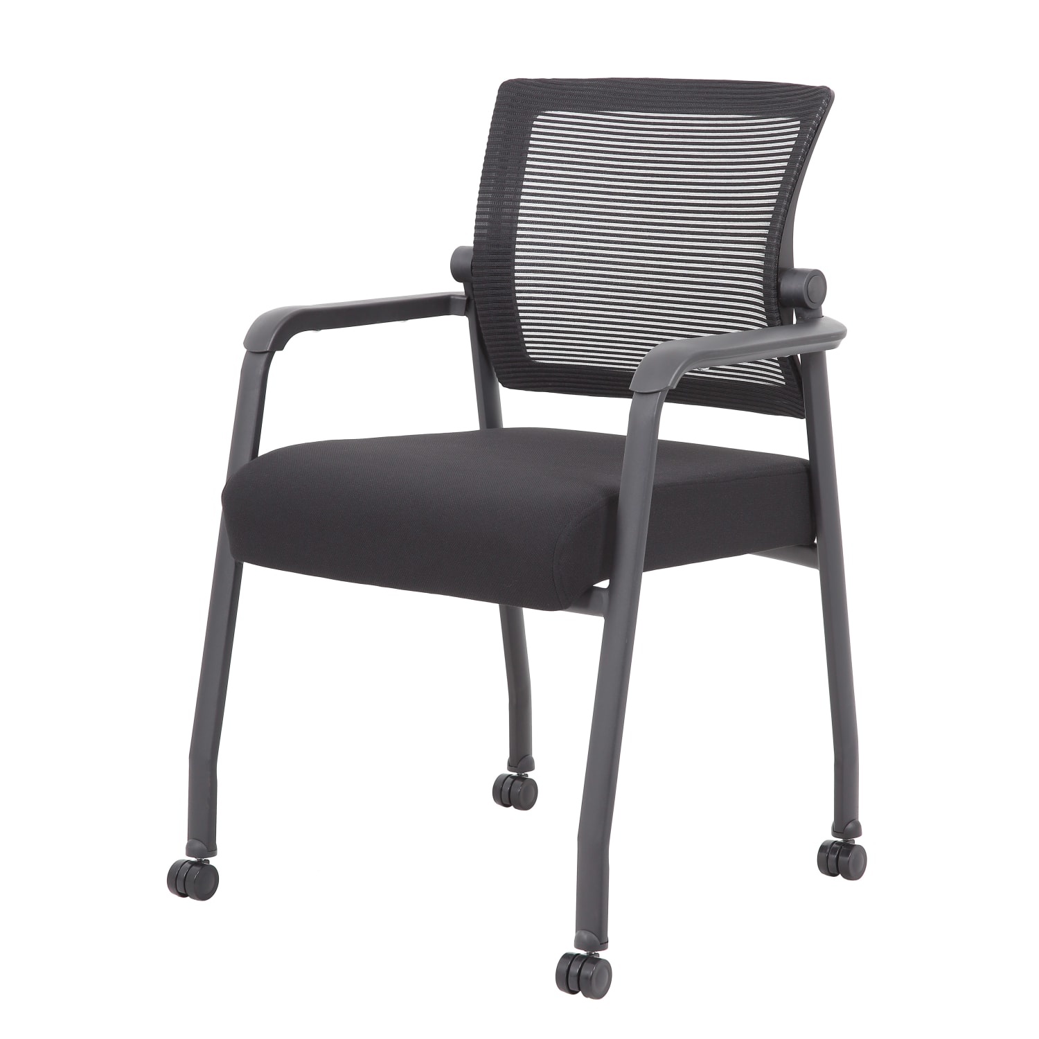 Boss Office Products 42in Round Table And Mesh Guest Chairs With Casters Set, Driftwood/Black - Image 4