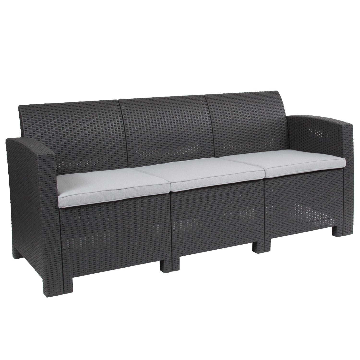 Flash Furniture Faux Rattan Outdoor Sofa With All-Weather Cushions, Dark Gray - Image 3