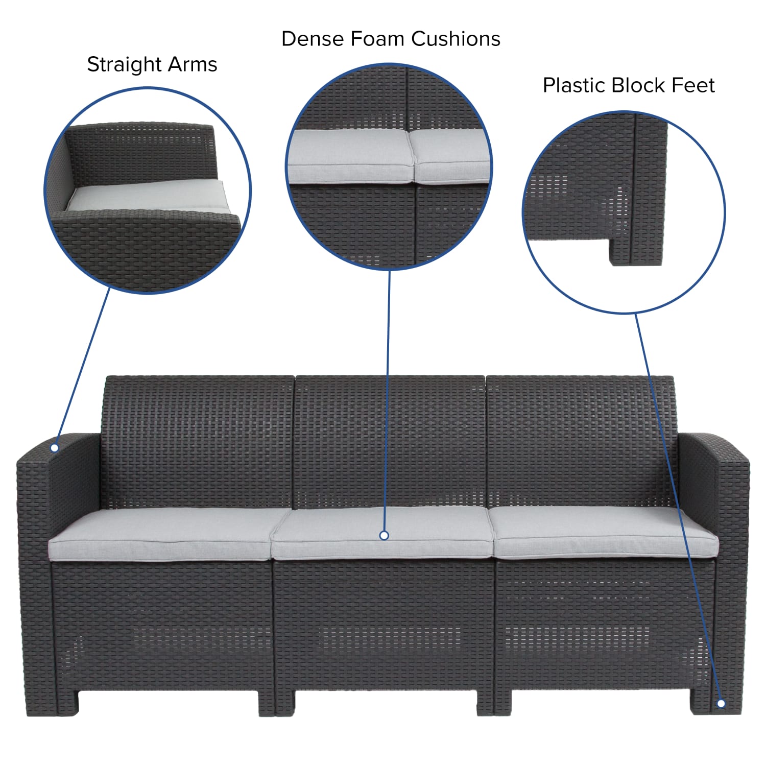 Flash Furniture Faux Rattan Outdoor Sofa With All-Weather Cushions, Dark Gray - Image 5