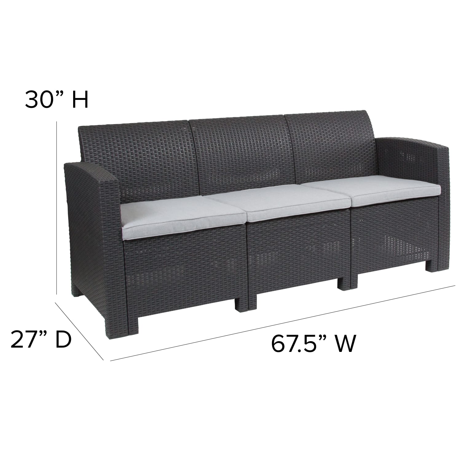 Flash Furniture Faux Rattan Outdoor Sofa With All-Weather Cushions, Dark Gray - Image 6