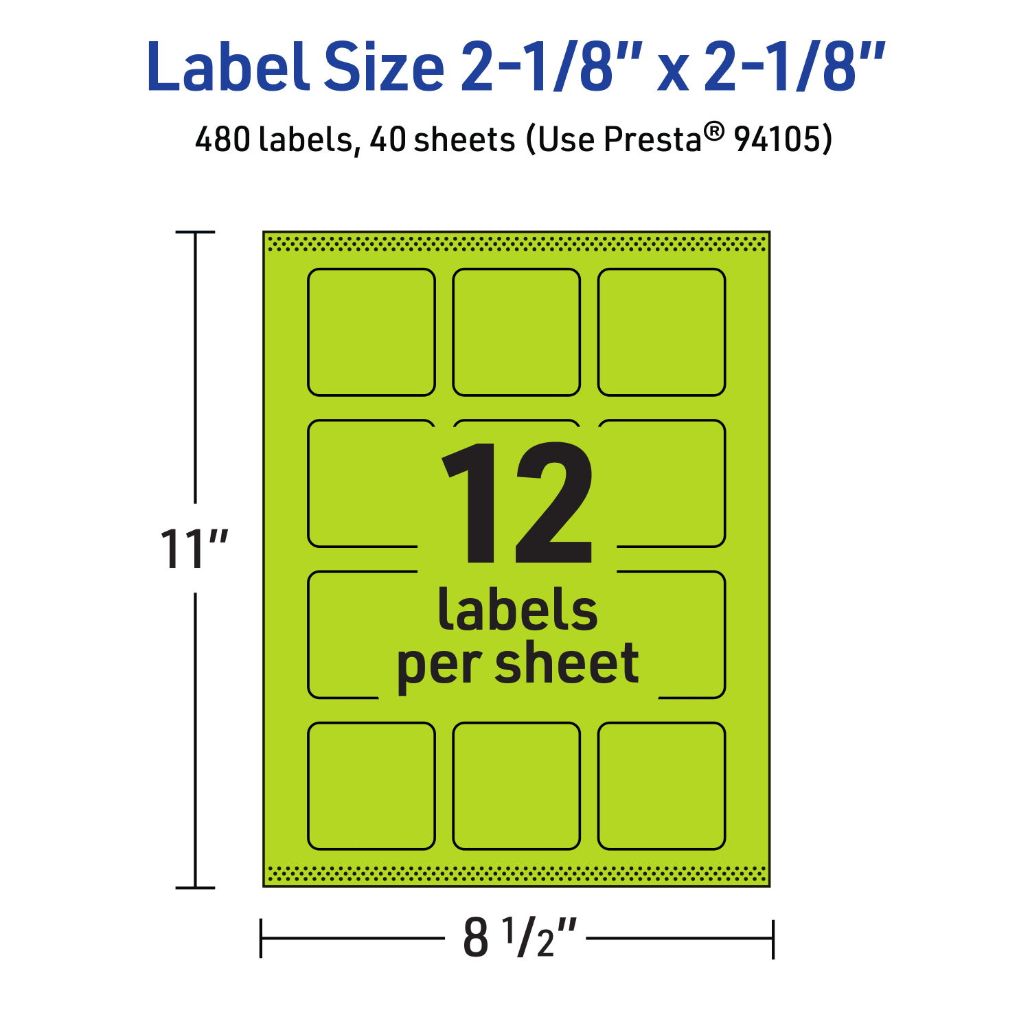 Avery Print-To-The-Edge Labels With Sure Feed Technology And Easy Peel, 94105-BGP40, Square, 2-1/8in x 2-1/8in, Matte Bright Green, Pack of 480 - Image 6