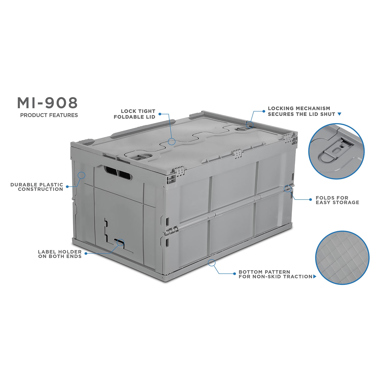 Mount It! Collapsible Plastic Storage Crate, 23.25in x 15.5in x 12.5in, Gray - Image 4