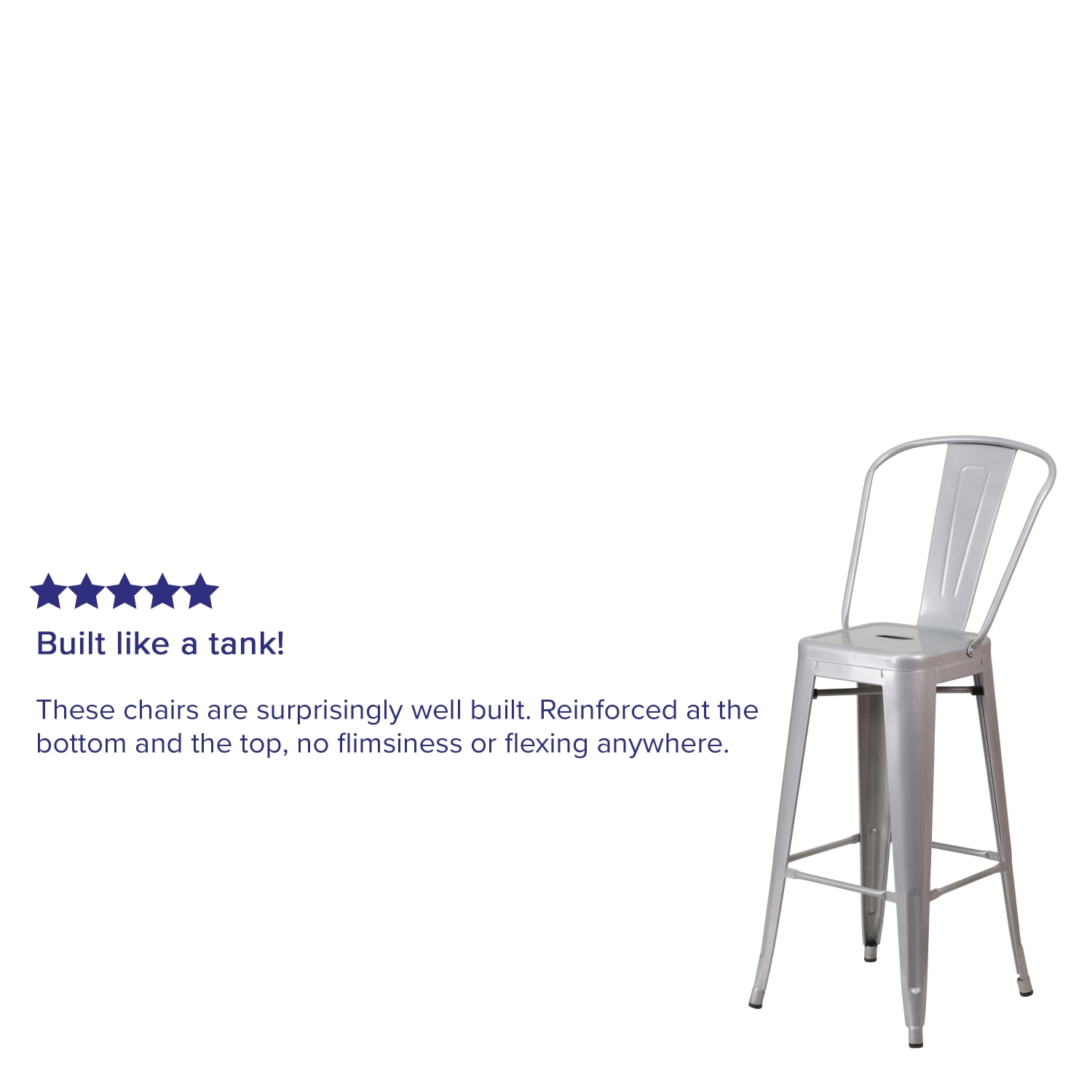 Flash Furniture Commercial-Grade High-Back Bar Stool, Silver - Image 5