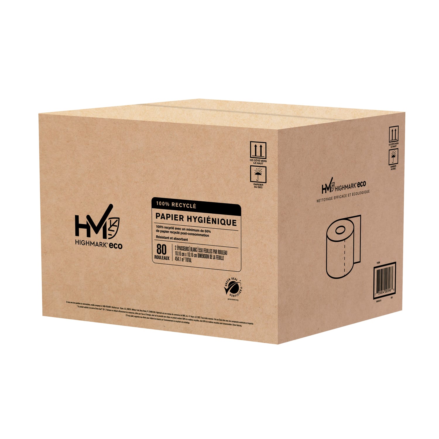 Highmark ECO 2-Ply Toilet Paper, 100% Recycled, White, 550 Sheets Per Roll, Case Of 80 Rolls - Image 4