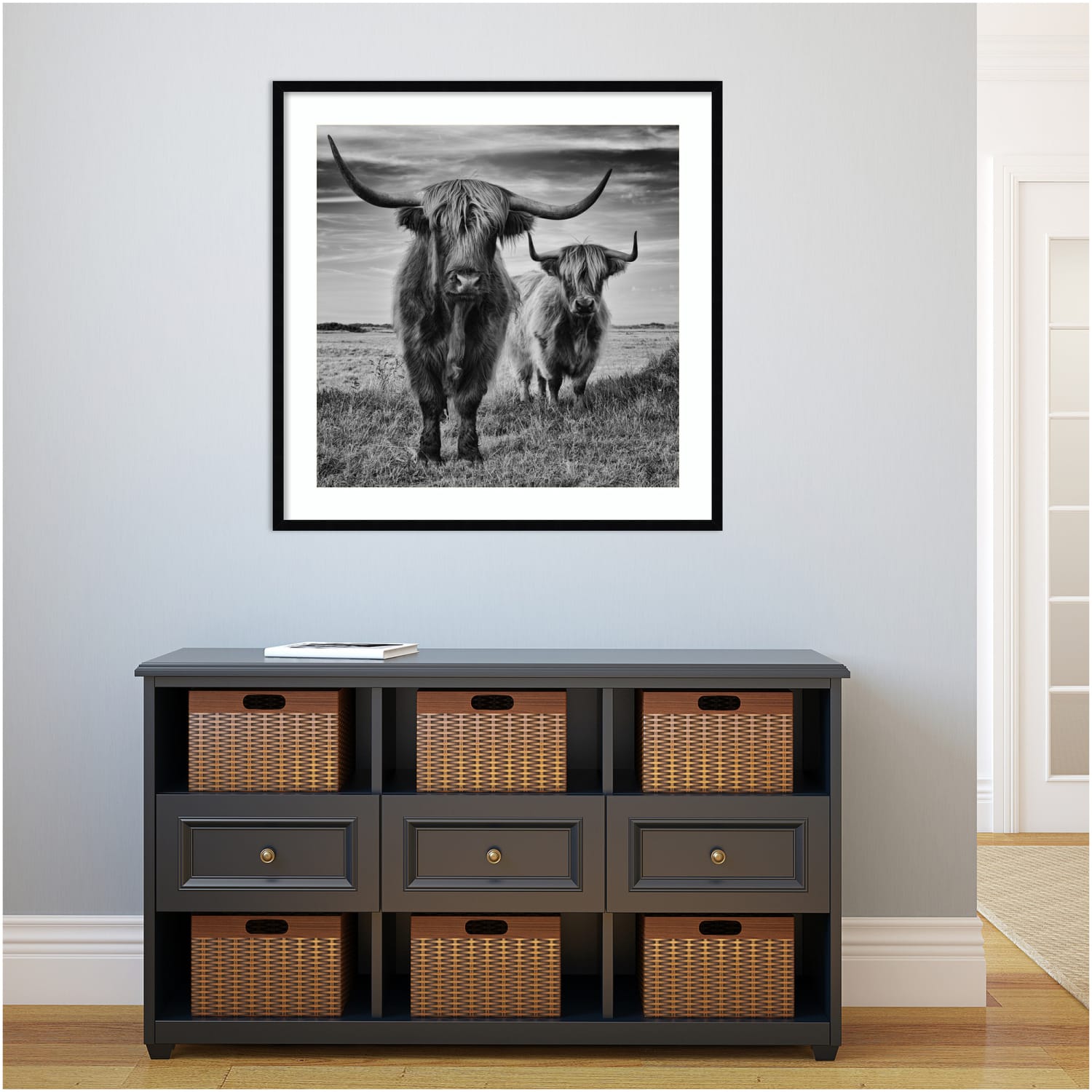 Amanti Art Highland Cow Couple by Stephane Pecqueux Wood Framed Wall Art Print, 33inH x 33inW, Black - Image 5