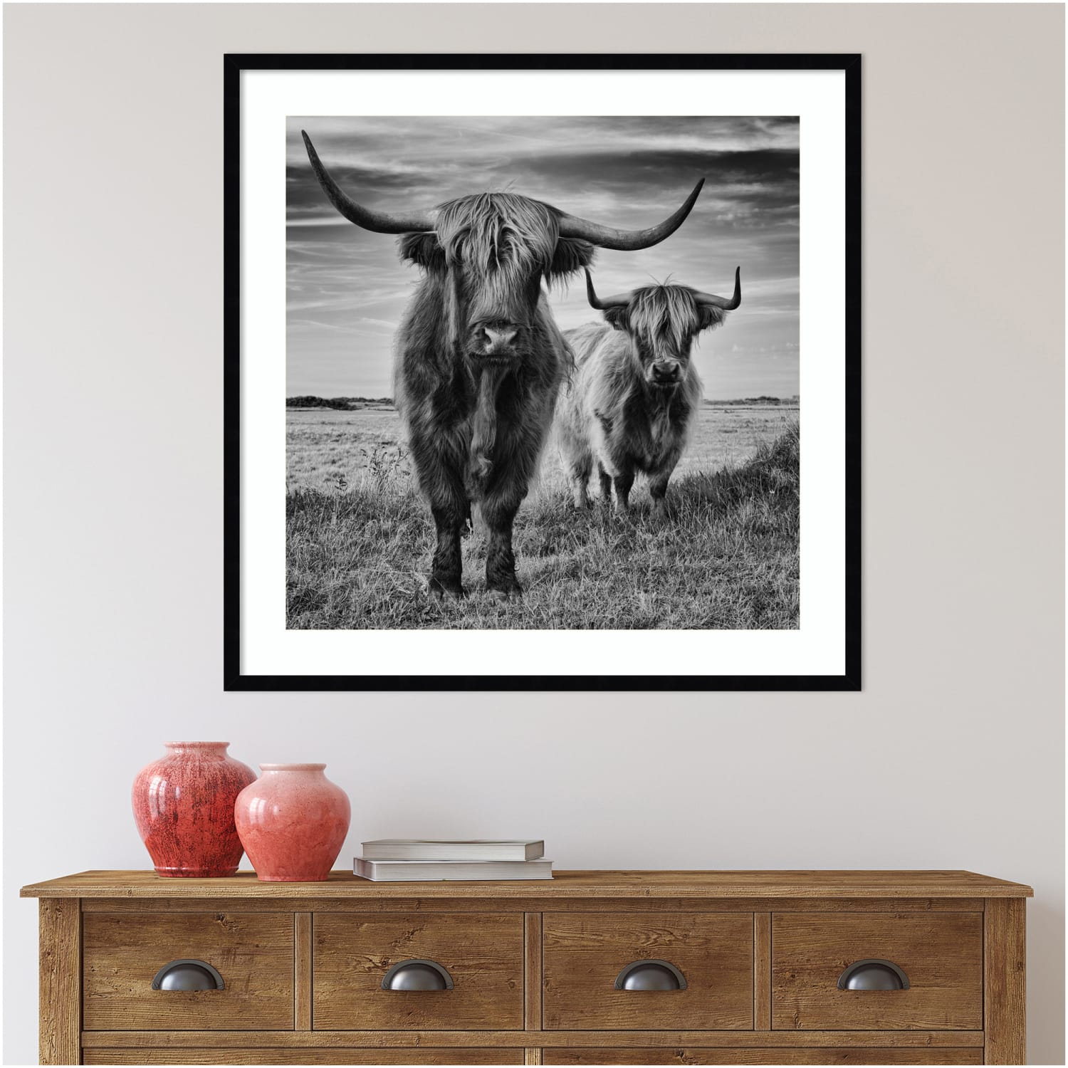 Amanti Art Highland Cow Couple by Stephane Pecqueux Wood Framed Wall Art Print, 33inH x 33inW, Black - Image 6