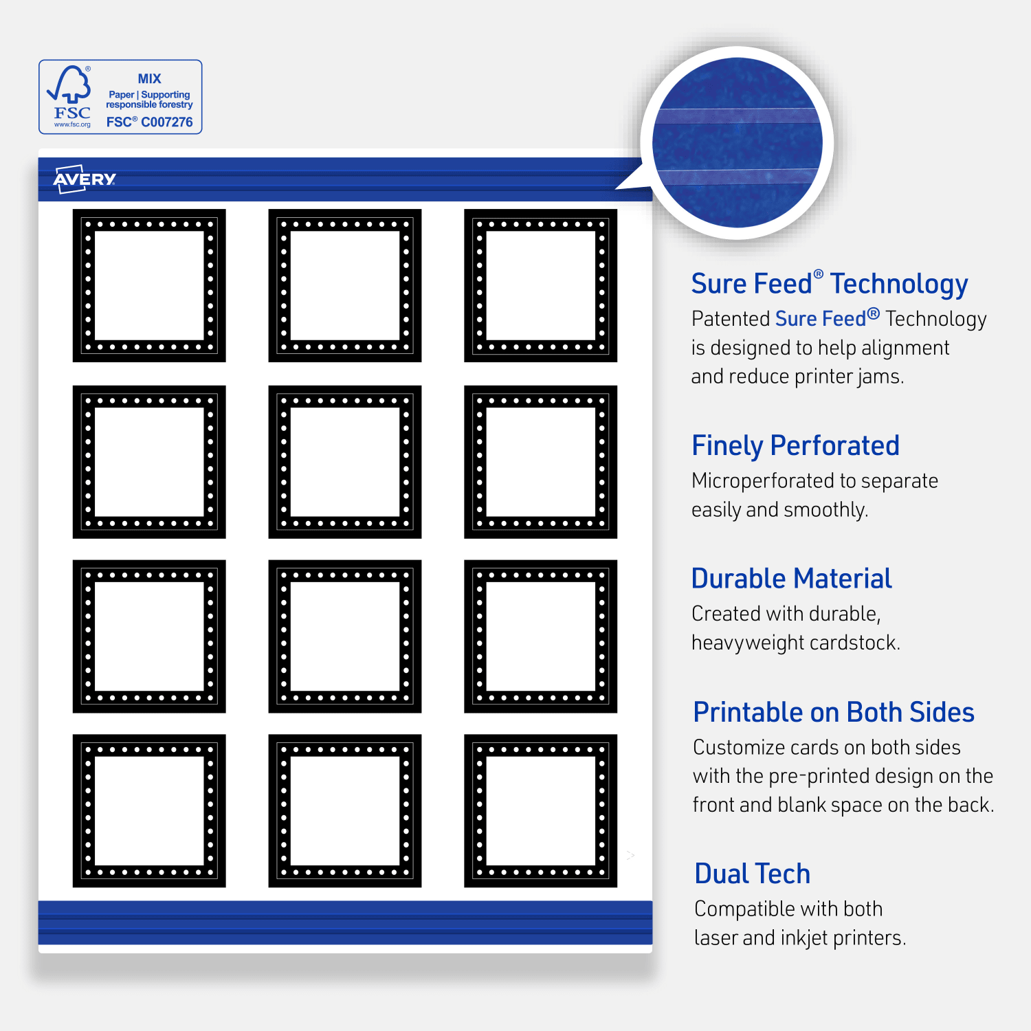 Avery Printable Cards With Sure Feed Technology, 2in x 2in, Matte White With Black And White Polka Dots, Pack Of 120 - Image 5